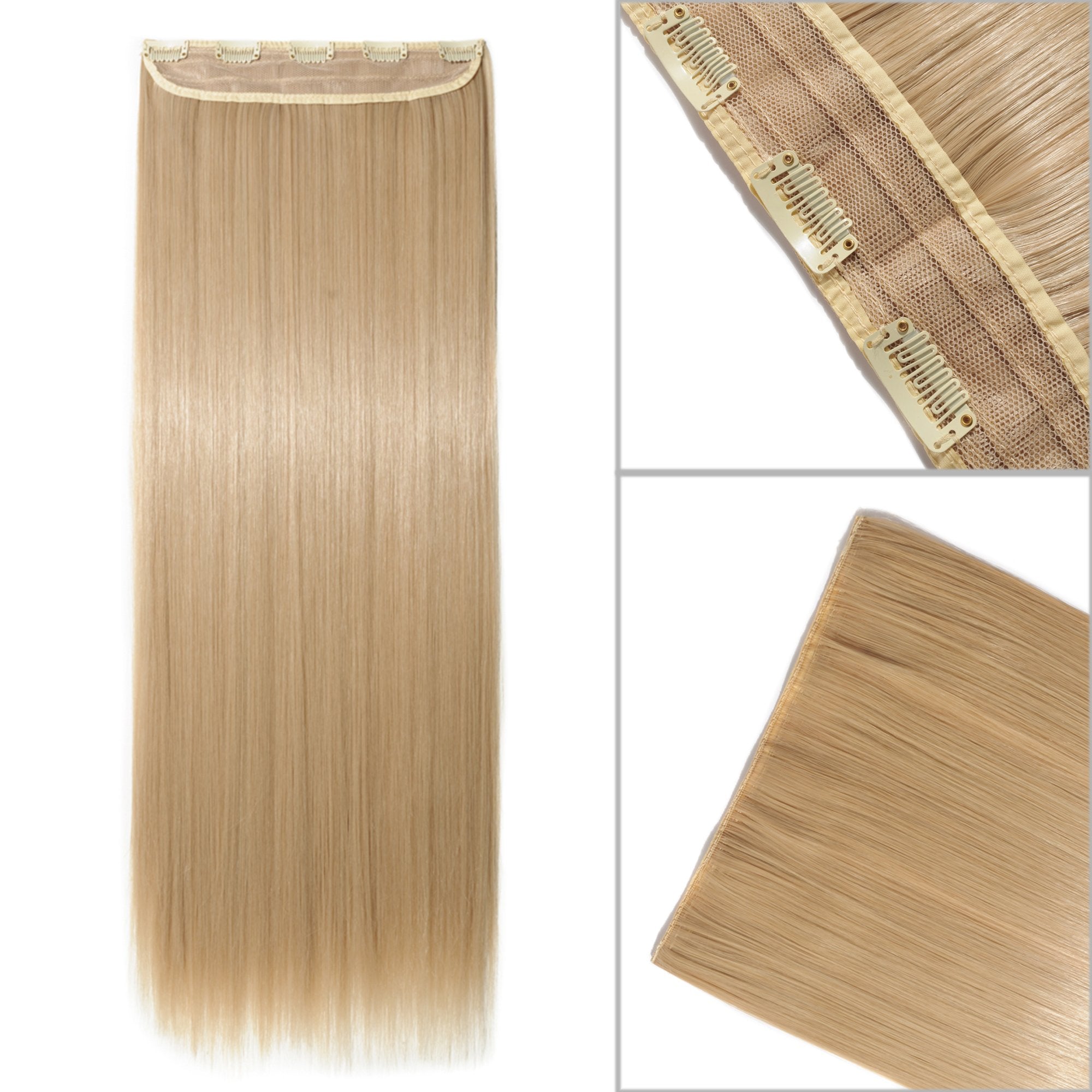 S-Noilite Elegant 30''(76Cm) Longest Straight Dark Blonde Mix Bleach Blonde 3/4 Full Head One Piece 5 Clips Clip In Hair Extensi