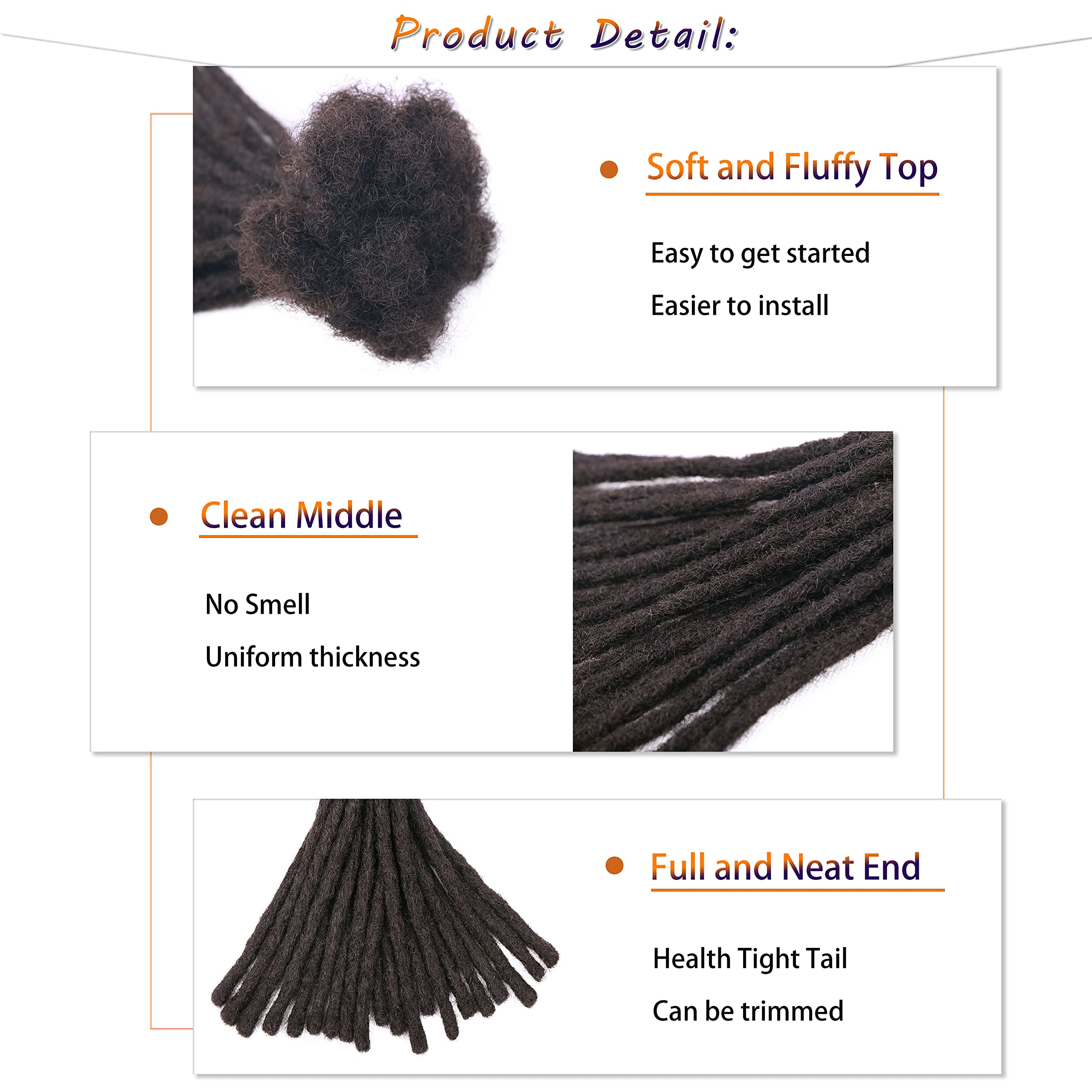 0.4cm Width Loc Extensions Human Hair, Thin Dreadlock Extensions 10 Inches 60 Strands Soft and Thin Dreadlock Extensions Human H