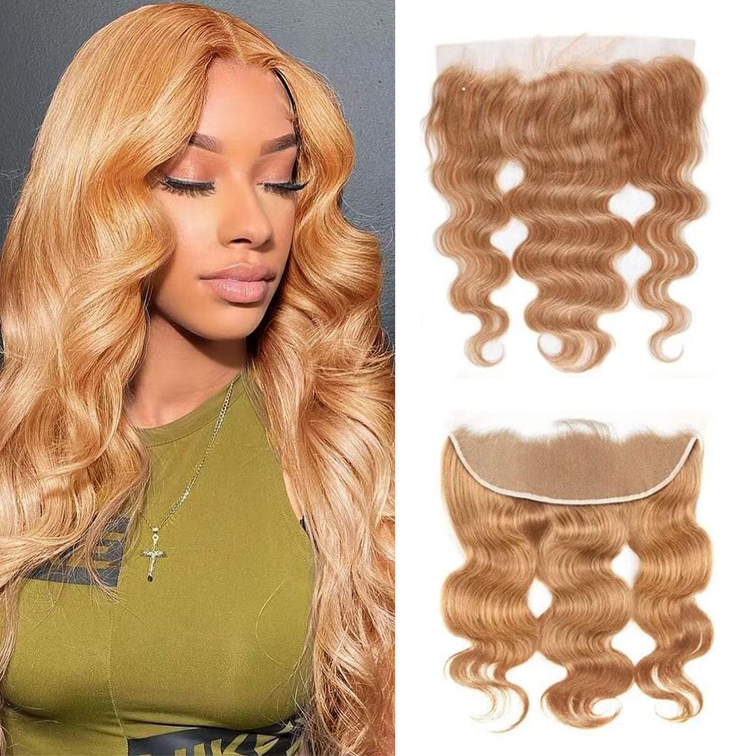 #27 Frontal 13X4 Frontal Human Hair Blonde 10 Inch Transparent Lace Body Wave Blonde Lace Closure For Women Pre Plucked With Bab