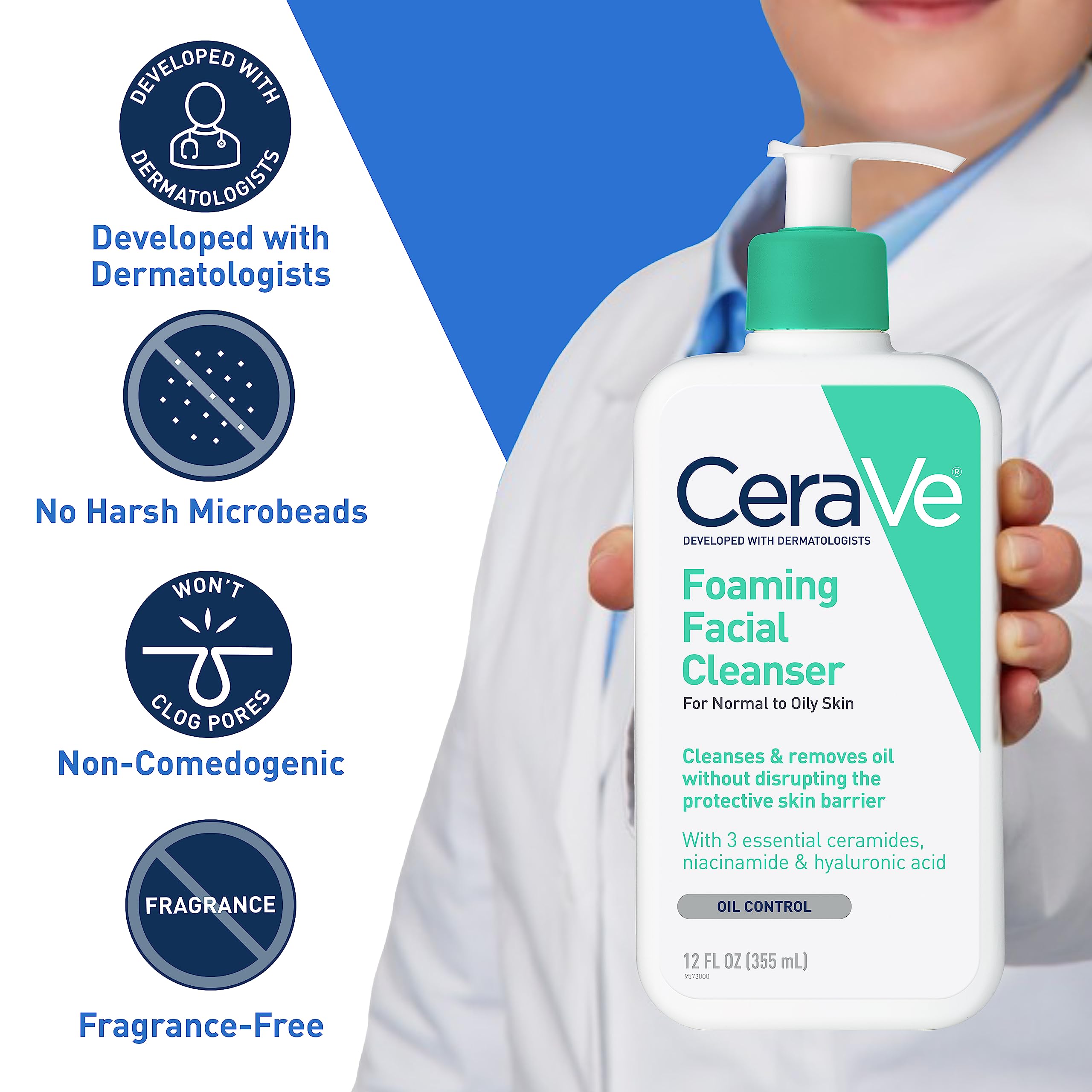 Cerave Foaming Facial Cleanser | Daily Face Wash For Oily Skin | Hyaluronic Acid + Ceramides + Niacinamide| Fragrance Free & Par