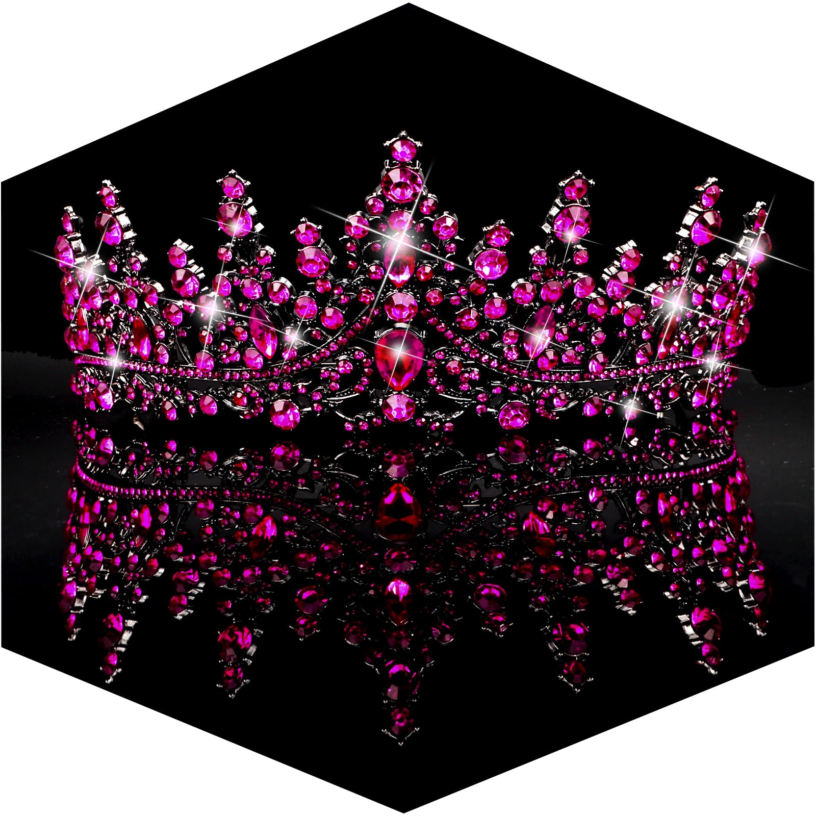TOBATOBA Tiaras for Women, Hot Pink Tiara Crowns for Women, Wedding Tiara for Bride Queen Crown, Royal Princess Quinceanera Head