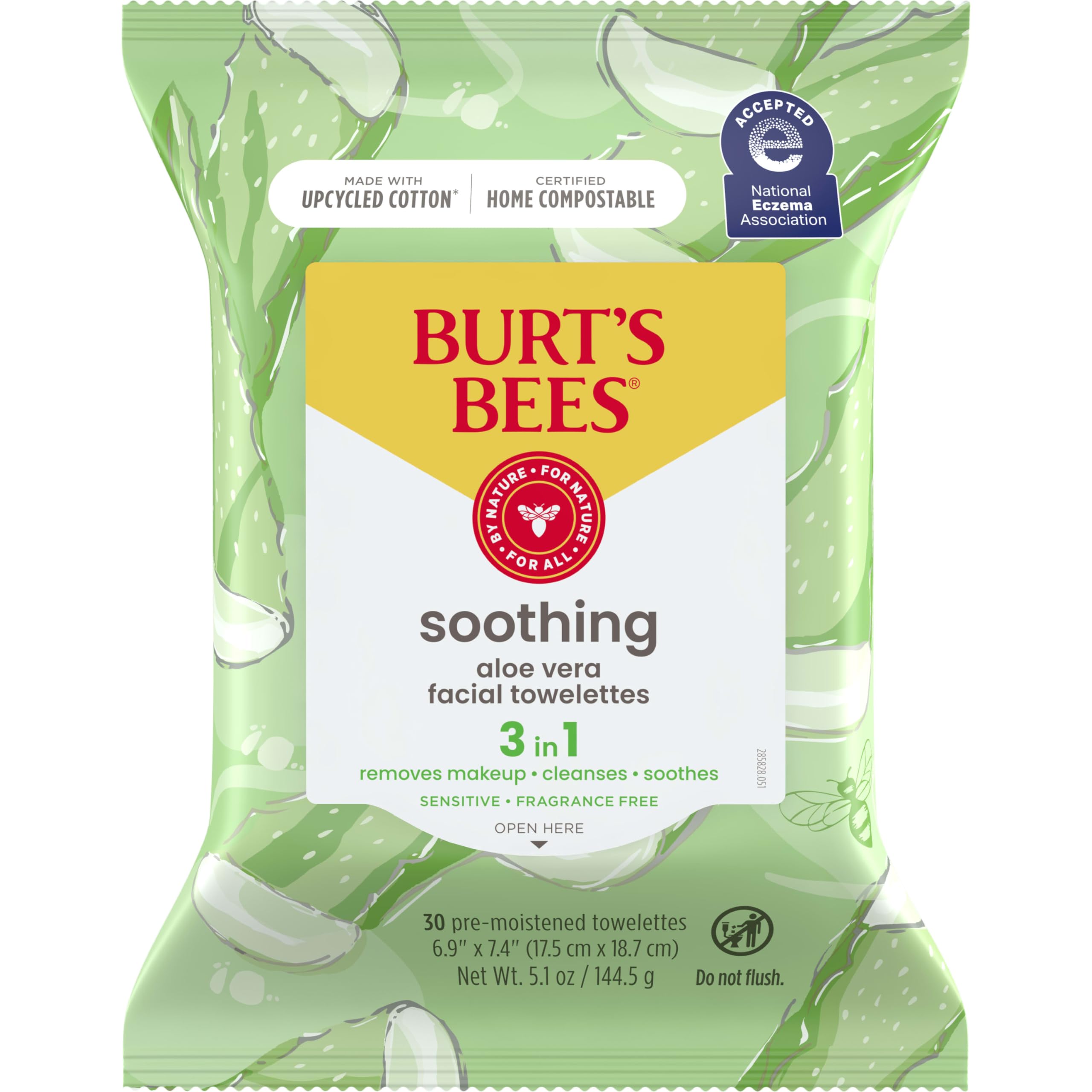 Burt'S Bees Soothing Facial Towelettes With Aloe Vera, Pre-Moistened Towelettes For Sensitive Skin Types, 99 Percent Natural Ori