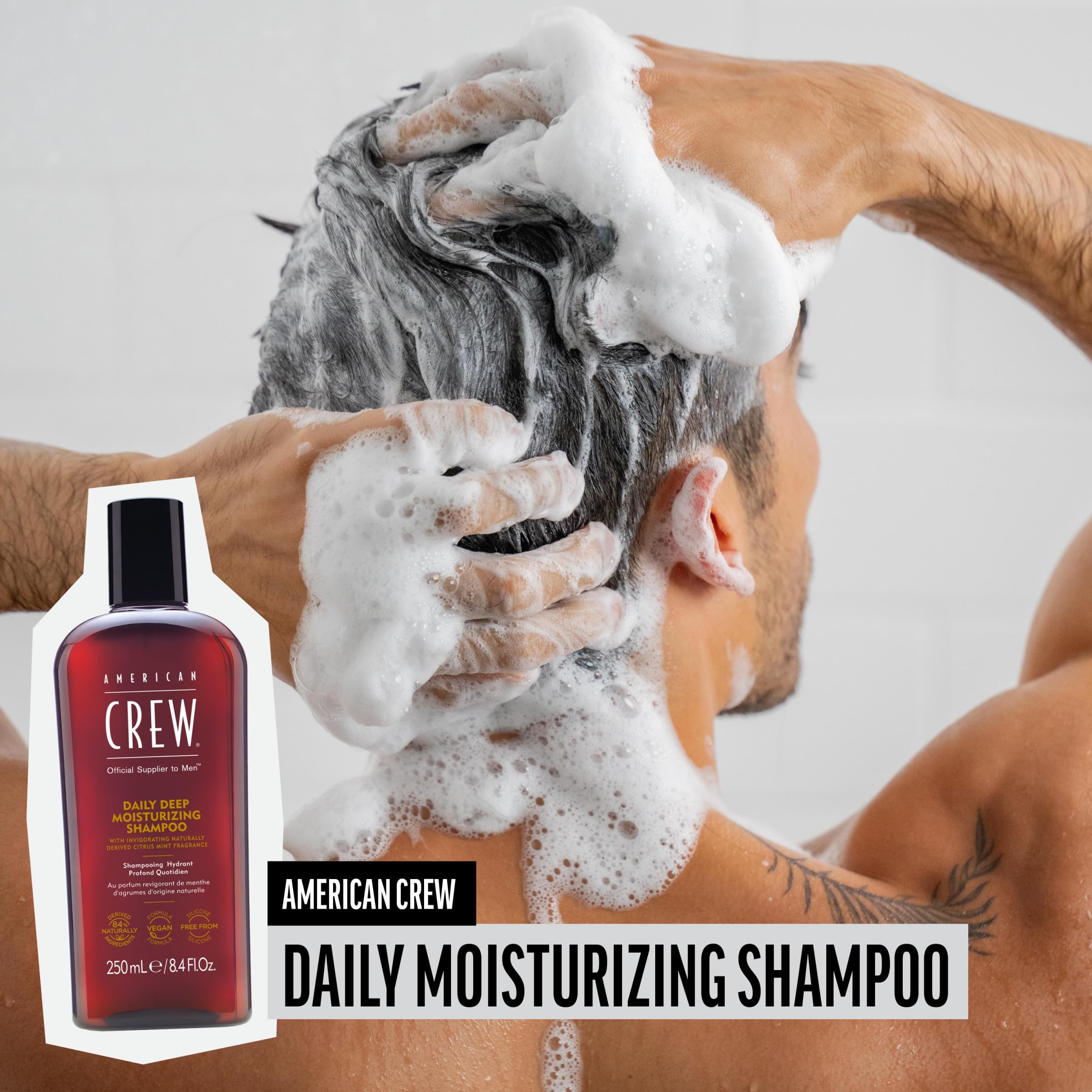 American Crew Shampoo For Men, Daily Deep Moisturizer, Naturally Derived, Vegan Formula, Citrus Mint Fragrance, 15.2 Fl Oz