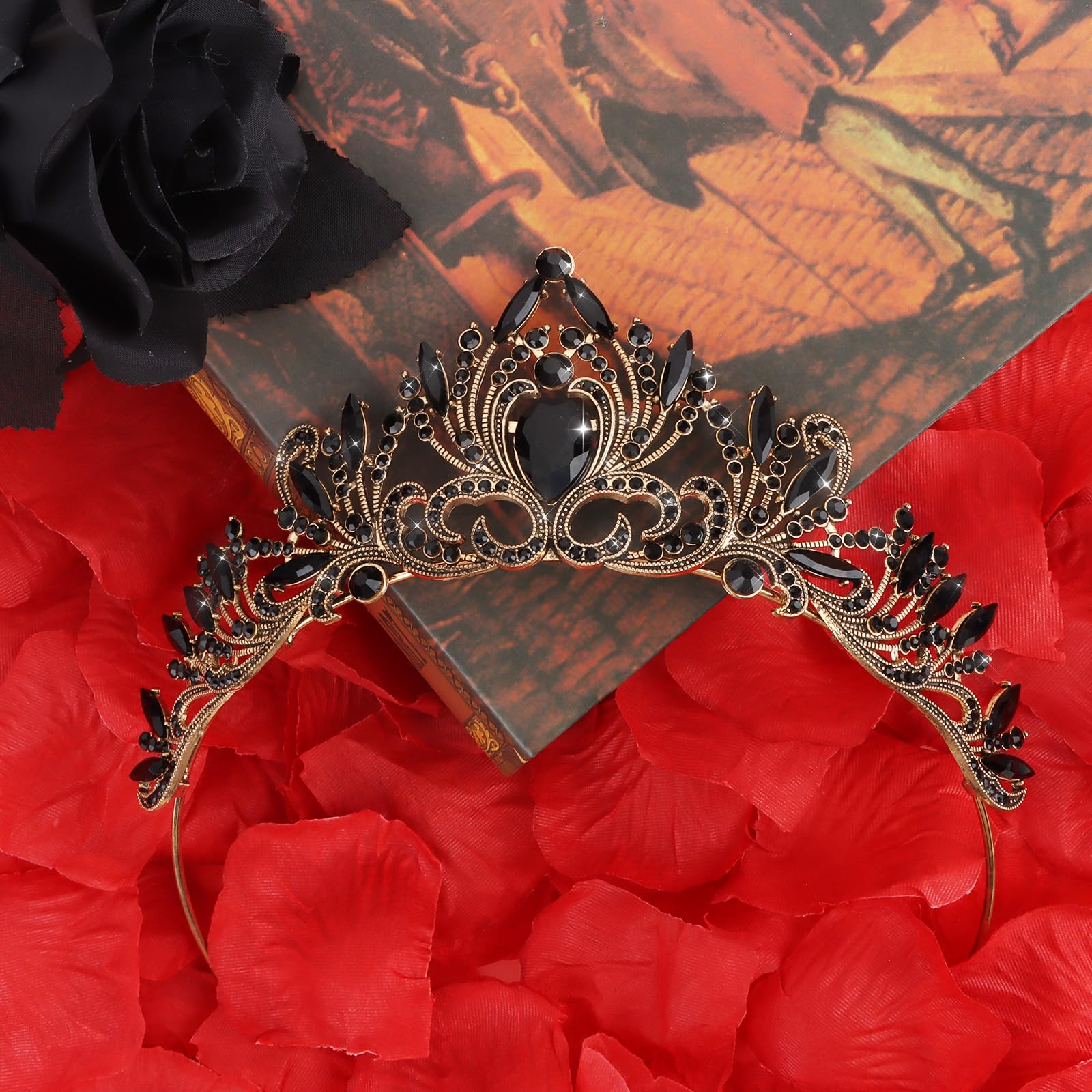 Black Crown, Cieher Black Crowns For Women Girls Black Tiara Black Swan Costume Gothic Wedding Crown Halloween Costume Vampire A