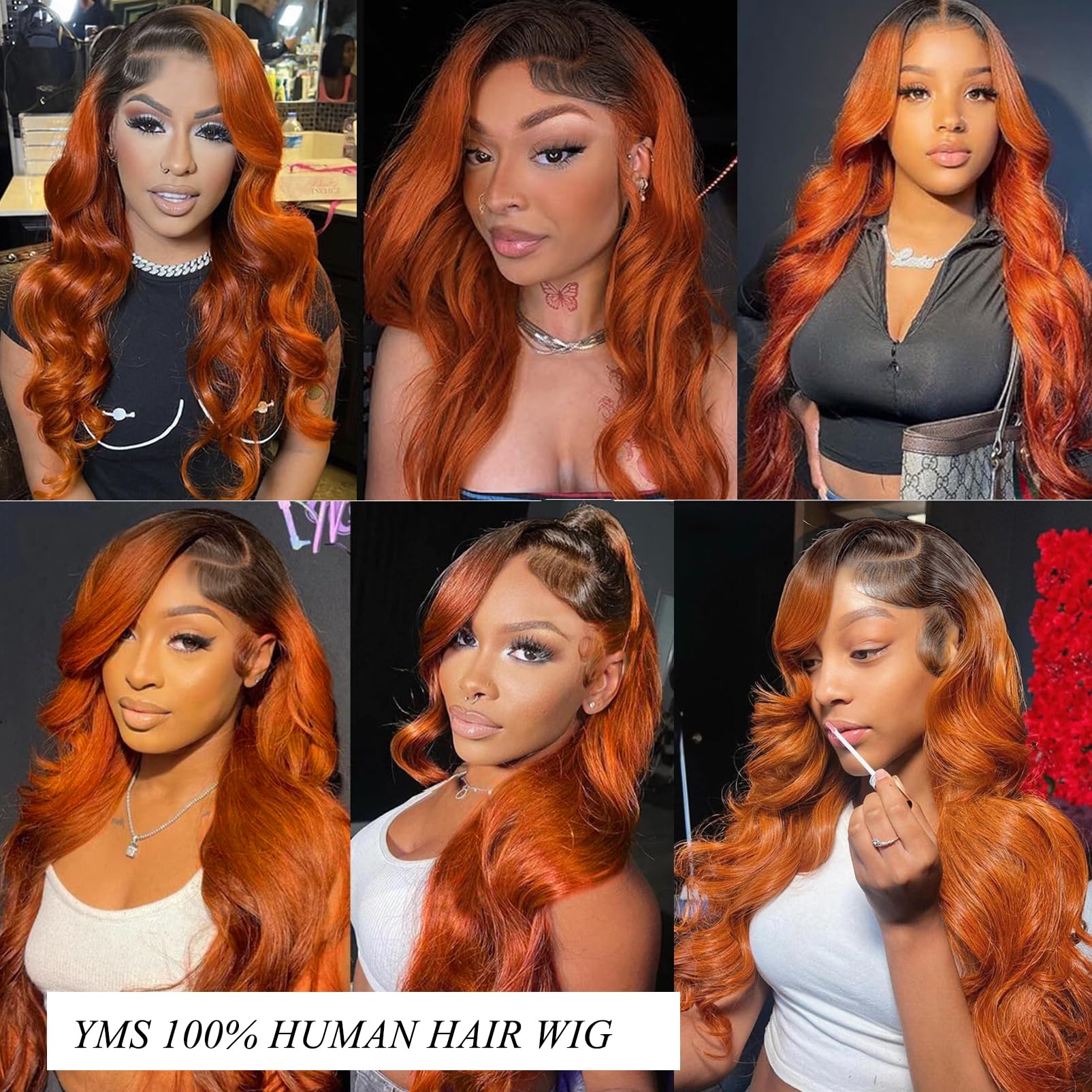 Yms Human Hair Wigs For Black Women 180% Density Ombre Orange Transparent Hd 13X4 Lace Front Wigs Human Hair Pre Plucked 100% Un