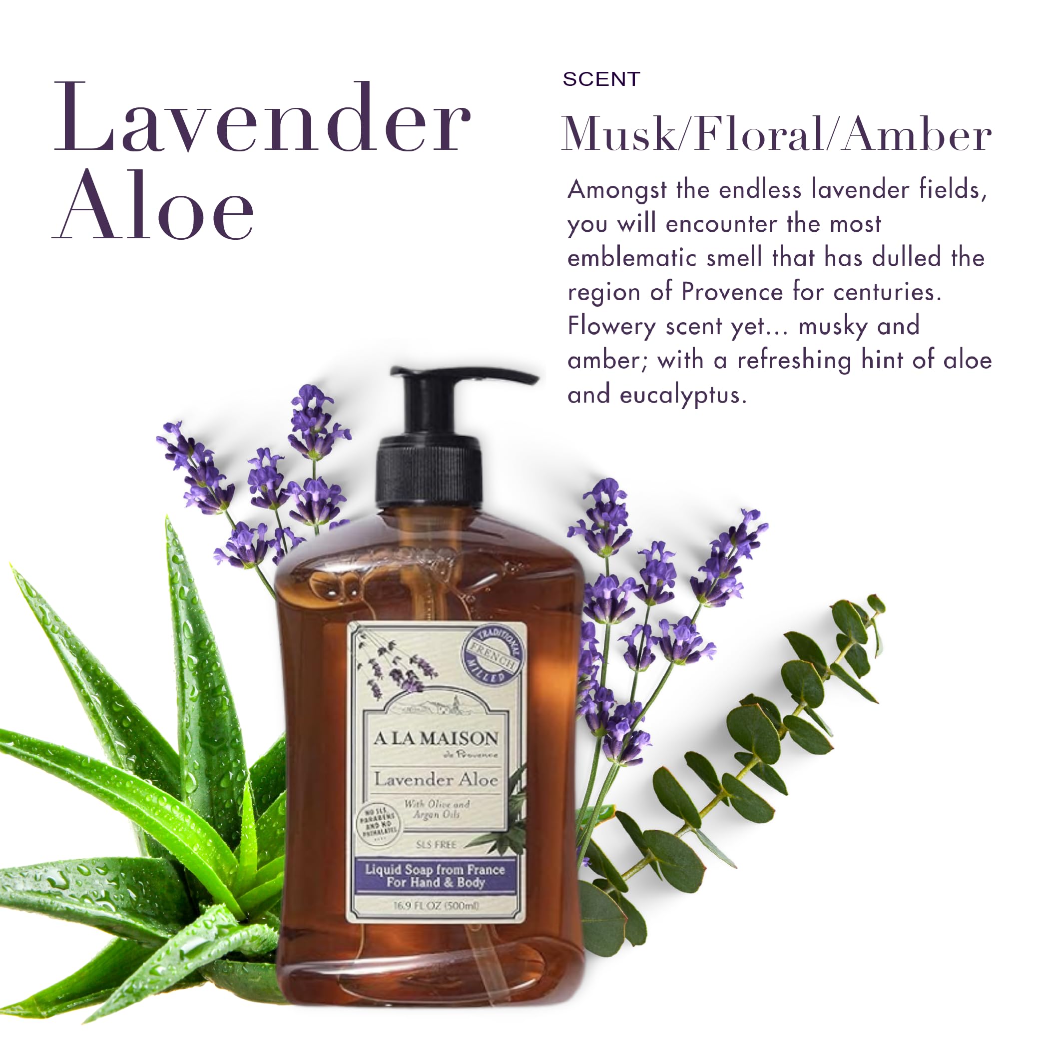 A La Maison De Provence Liquid Soap, Lavender Aloe, 16.9 Fl Oz (Pack Of 3)