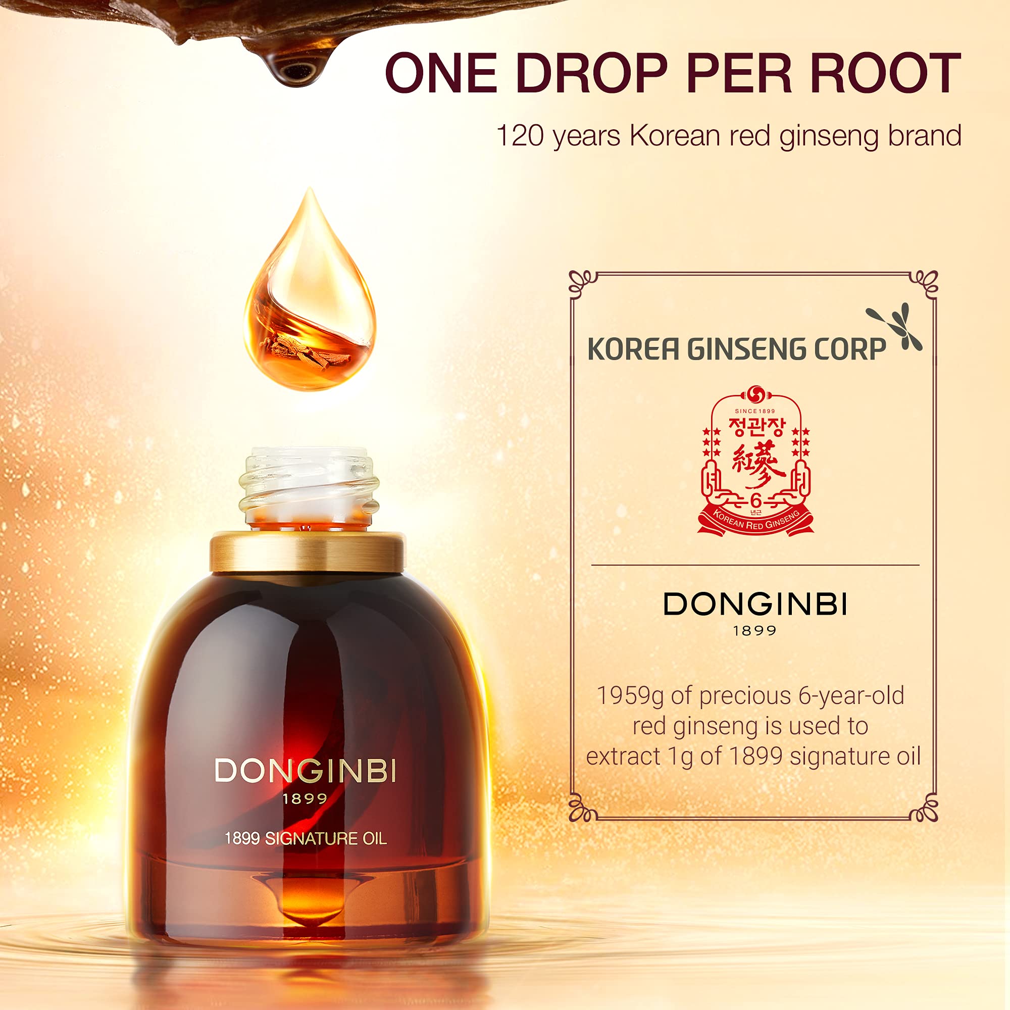 Donginbi Korean Skin Care 1899 Signature Oil - Anti Aging Face Oil For Women With Red Ginseng Extraction Technology, Jojoba Seed