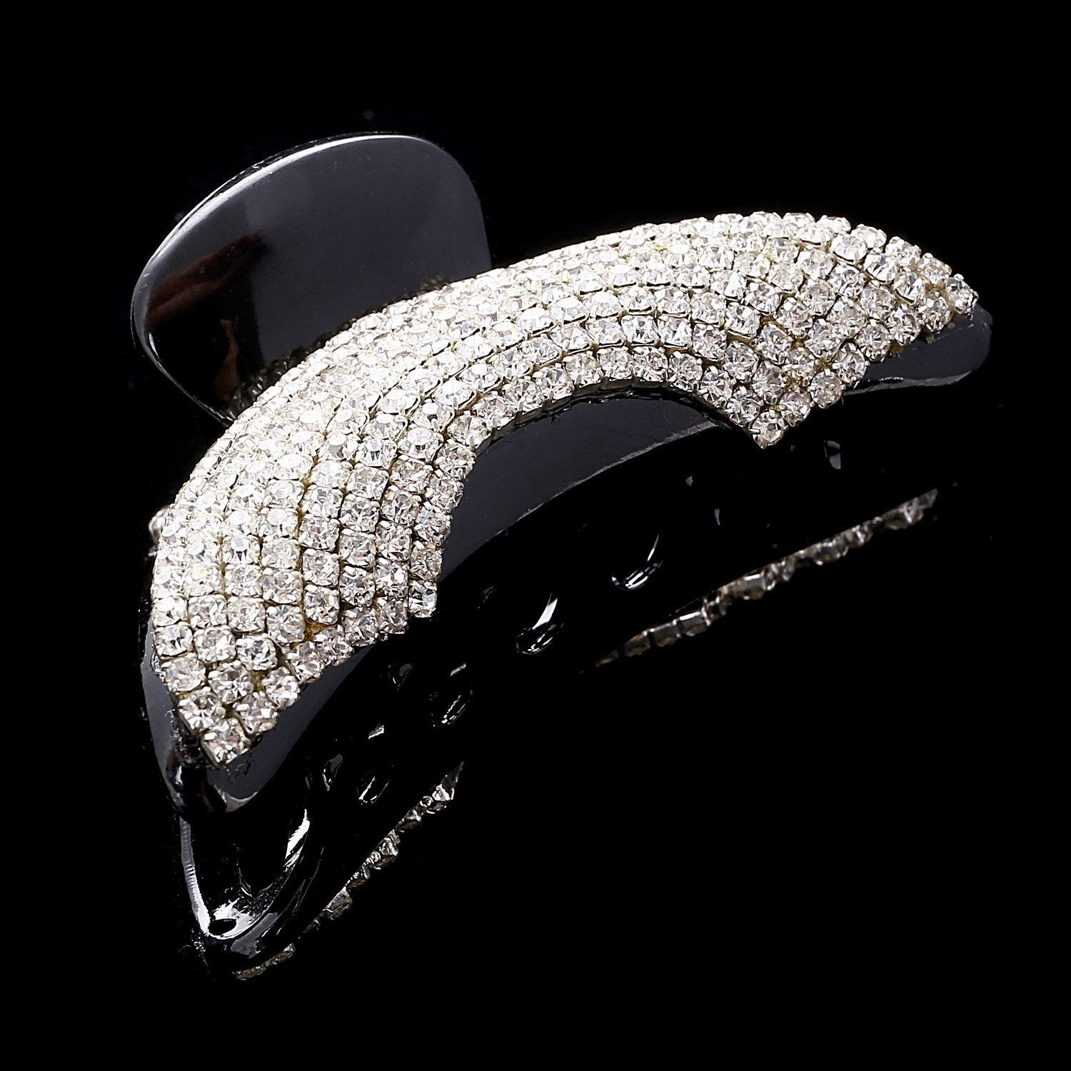 Women Lady Exquisite Black Small Size Acrylic Full Diamond Rhinestones Hair Jaw Clips Hairpin - Fancy Bathe Hair Claw Clip For M