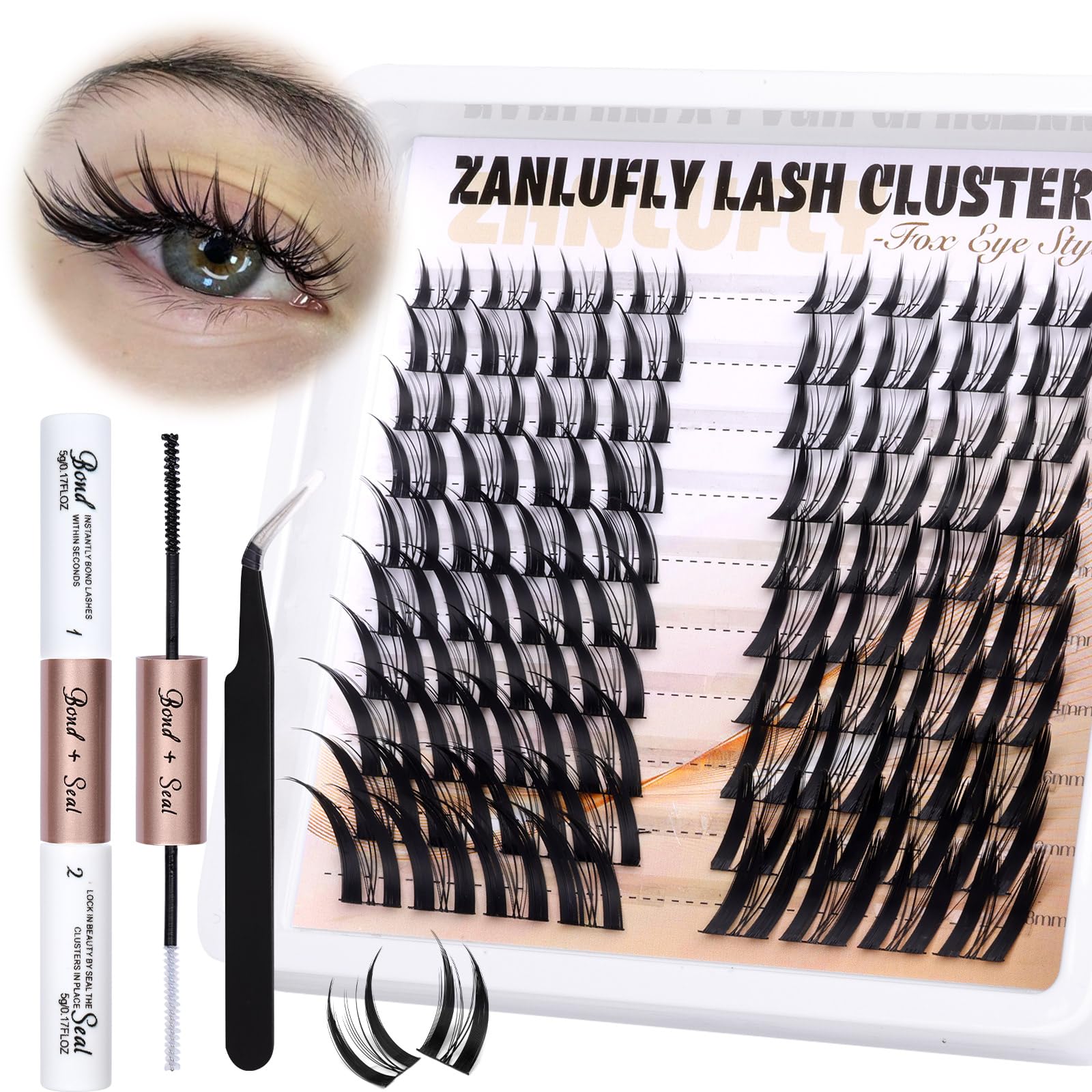 Lash Clusters Kit Fox Eye Lash Extension Kit Manga Cat Eye Individual Lashes Kit Wispy Natural DIY Eyelashes Clusters Extension 