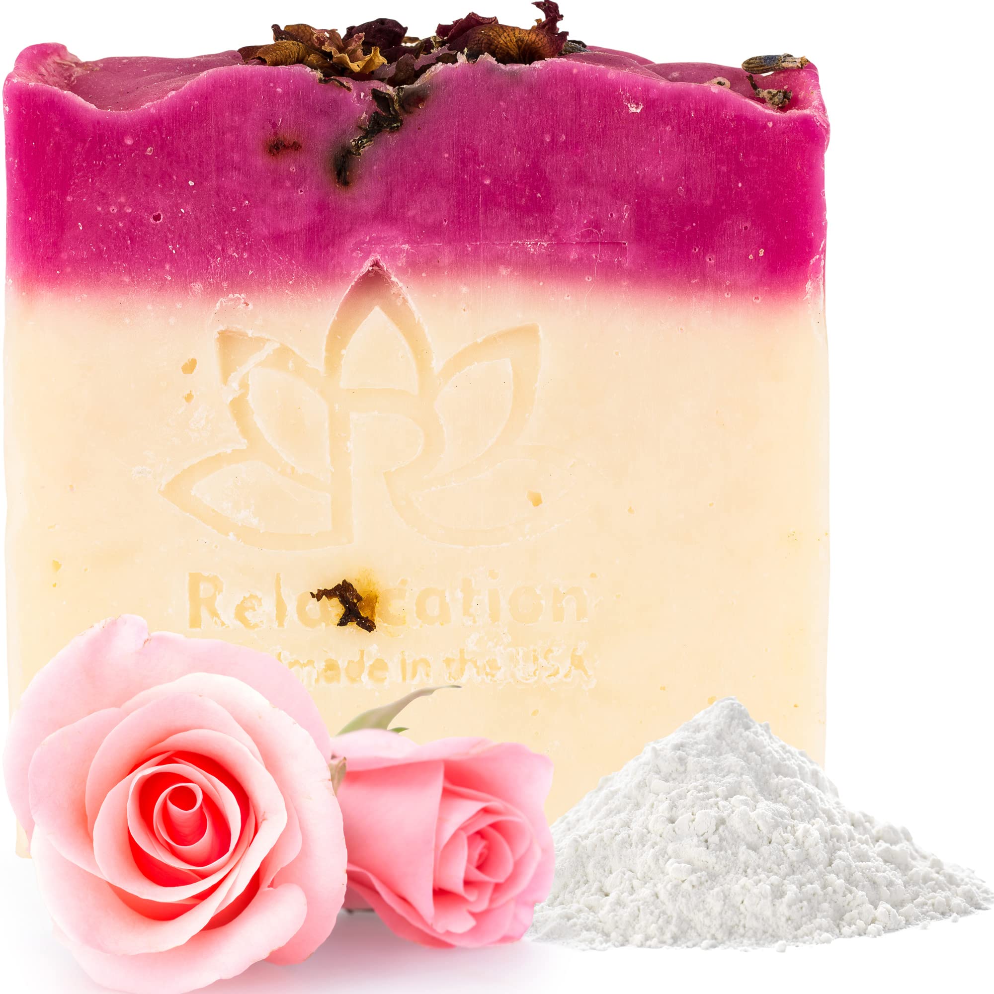 Relaxcation Rose Natural Soap Bar Gentle And Luxuries Soap With Fresh Rose Water, Kaolin Clay, Moisturizing Coconut Oil - Gentle