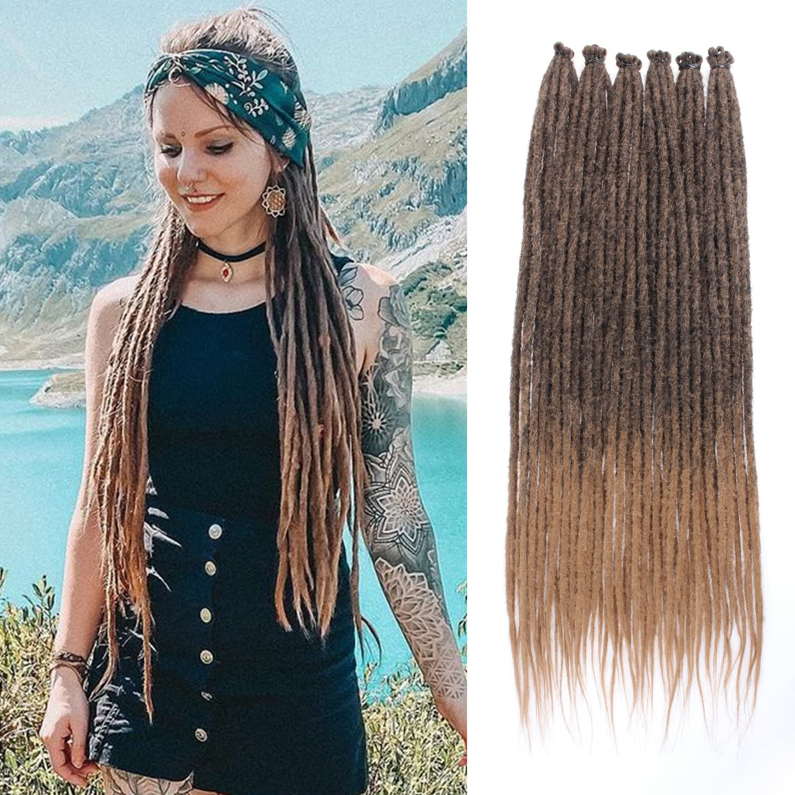 Leeven 24 Inch Synthetic Dreadlock Extensions 40 Strands SE Hippie Dreads Handmade Ombre Honey Blonde Soft 0.6 cm Width Loc Exte