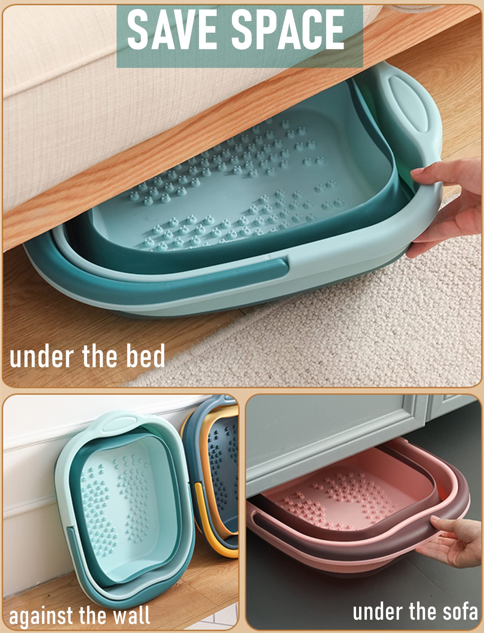 Dorosun Collapsible Foot Bath Soak Tub With Handle, Plastic Foldable Feet Spa Soaking Basin Bucket With Massager Acupoint For Wa