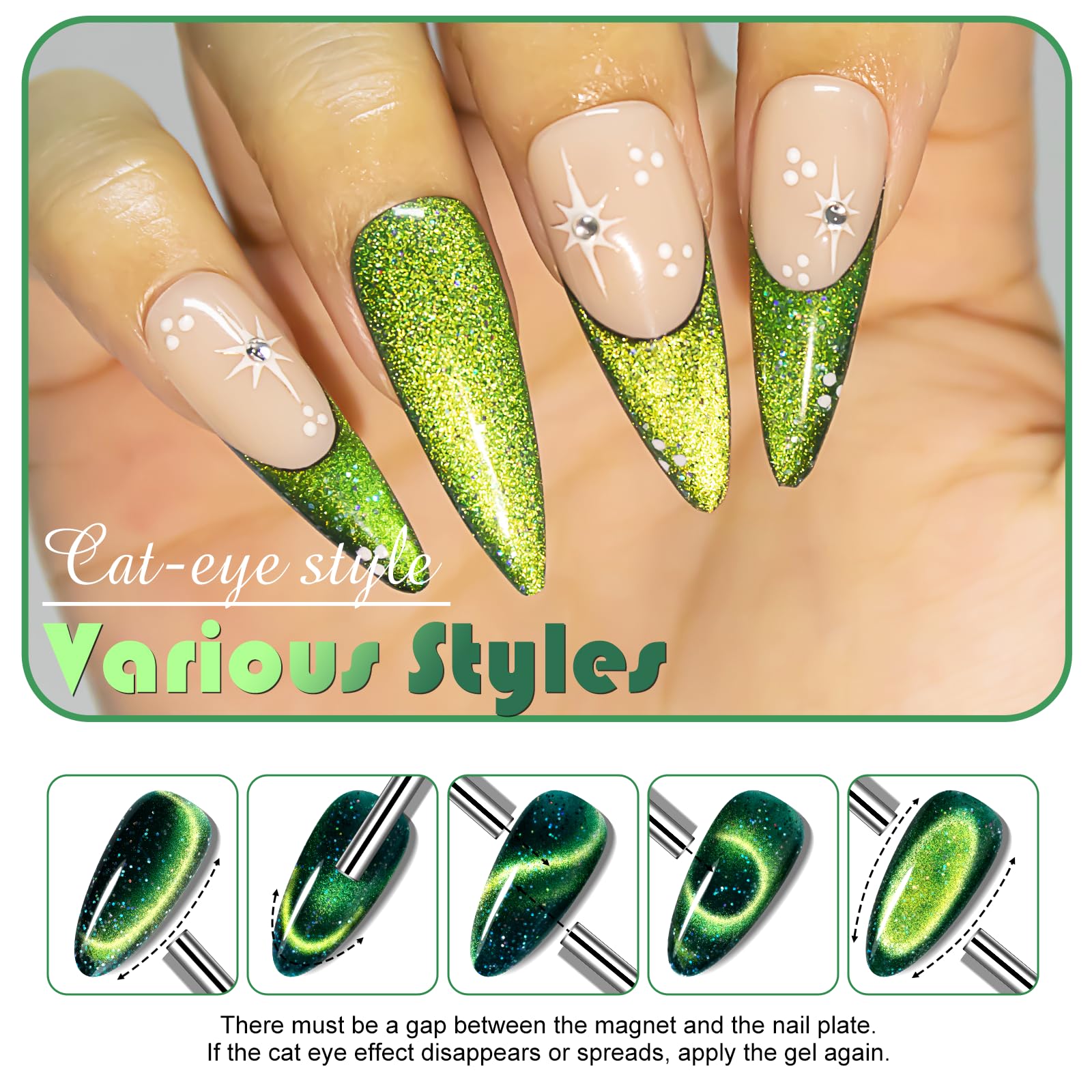 Nxj Infilila Cat Eye Gel Nail Polish,15Ml Cat Eye Gel Polish, Olive Green Gel Nail Polish Glitter Magnetic Gel Nail Polish Hema