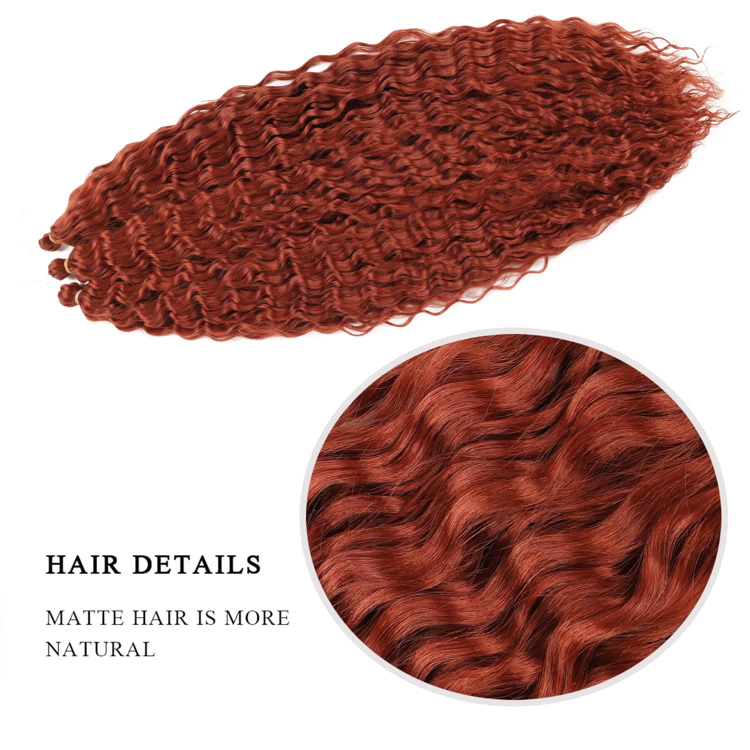 MAYSA Copper Ocean Wave Crochet Hair Extension, 22 inch 6packs Curly Braiding Crochet Hair, Synthetic Crochet Hair Extensions fo
