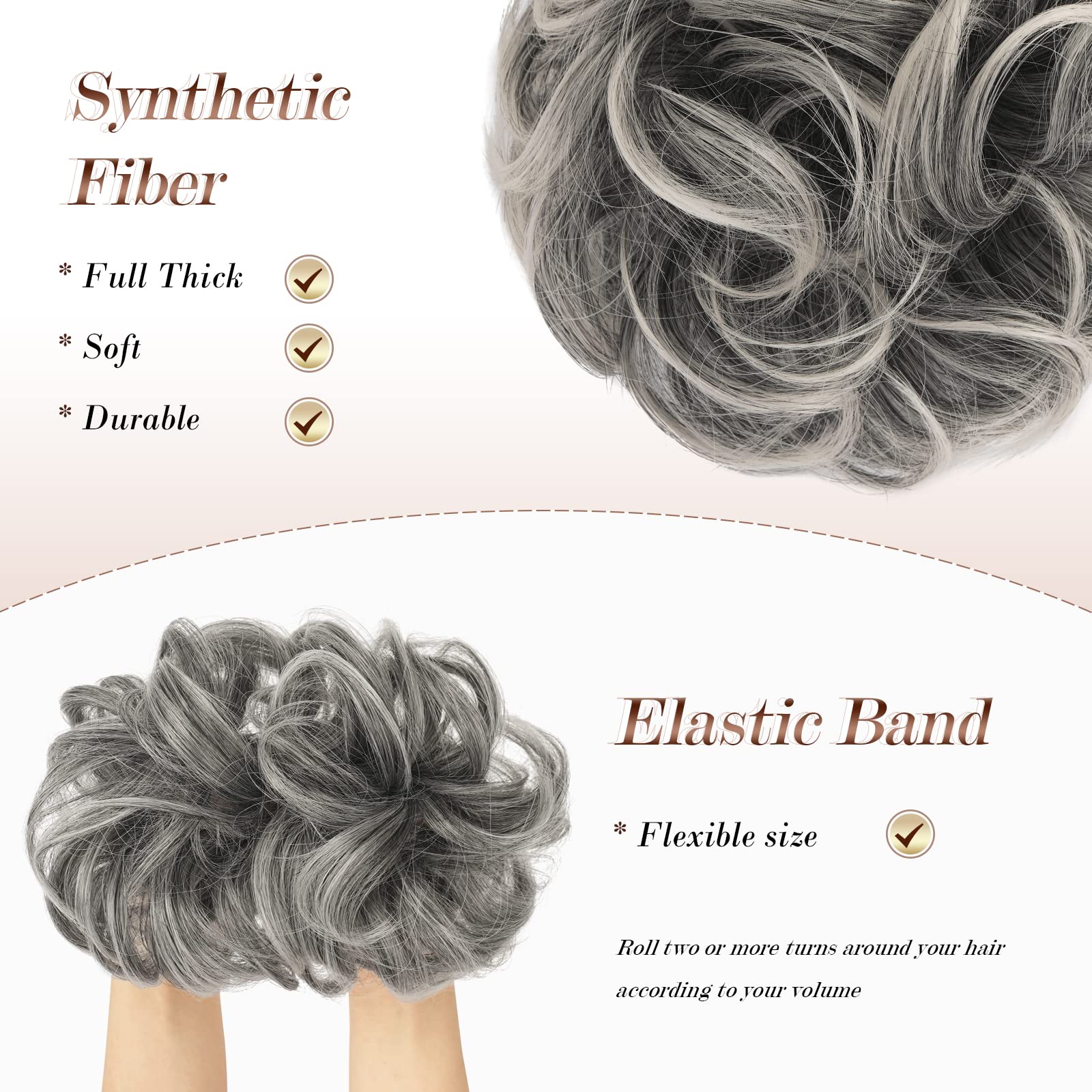 Feshfen Messy Hair Bun Hair Pieces Elastic Wavy Curly Hair Bun Scrunchies Extensions Synthetic Chignon Hairpieces For Women Girl