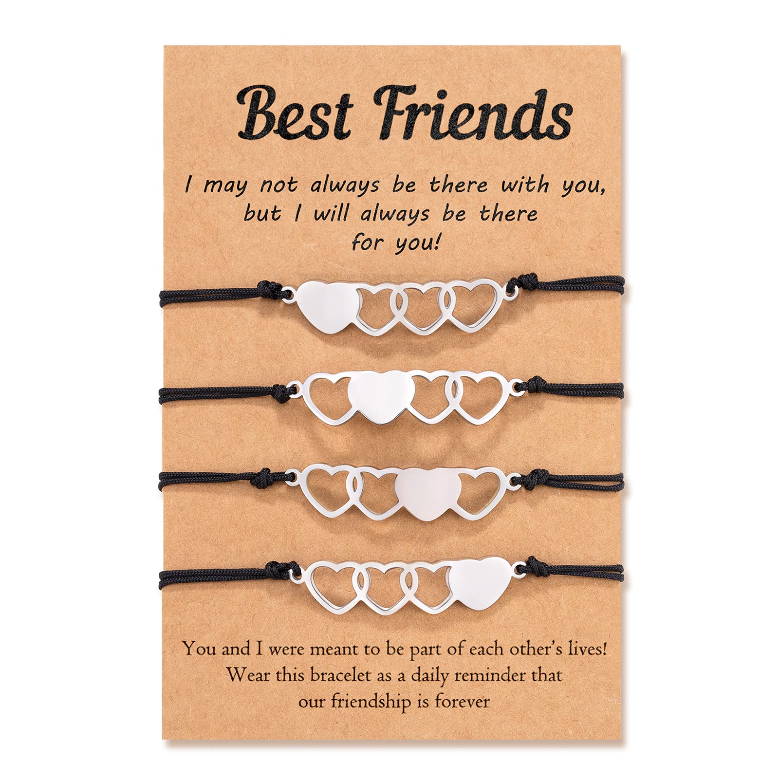 Tarsus 4 Best Friend Bracelets Matching Sister Friendship Heart Bracelet Jewelry Galentines Valentine Day Gifts for Friends Bff 