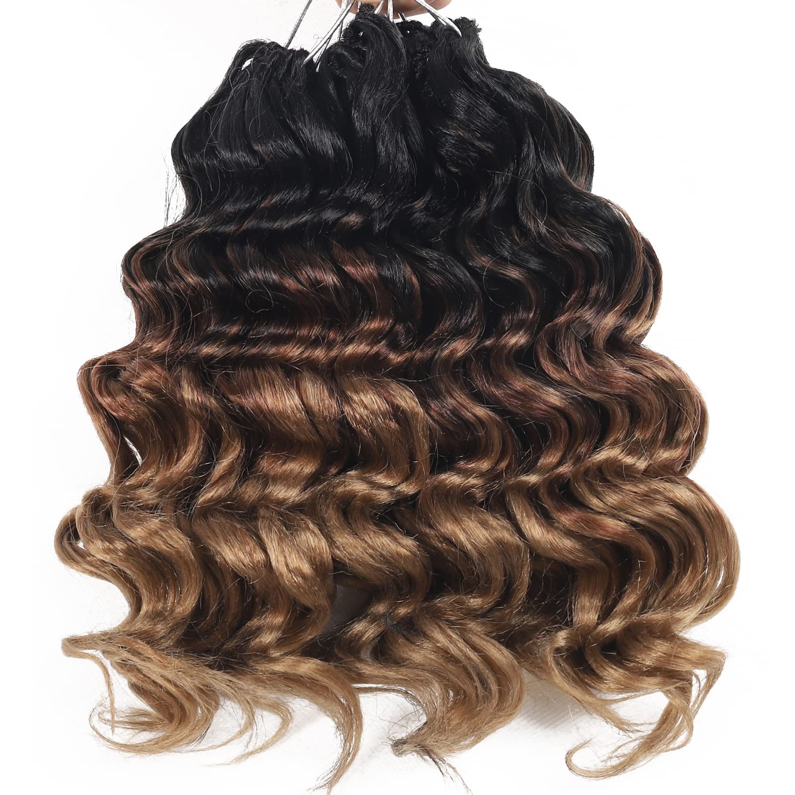 Ocean Wave Crochet Hair 9 Inch Brown Blonde Ombre Curly Braiding Ocean Wave Hair 7 Packs T1 30 27 Deep Wave Short Wavy Ocean Wav