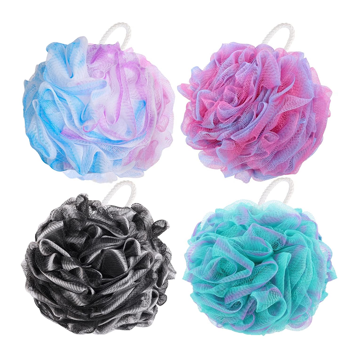 Btyms 4 Pieces Shower Loofahs Bath Sponges 60G Bath Scrunchies Mesh Pouf Exfoliating Loofa For Body Washing