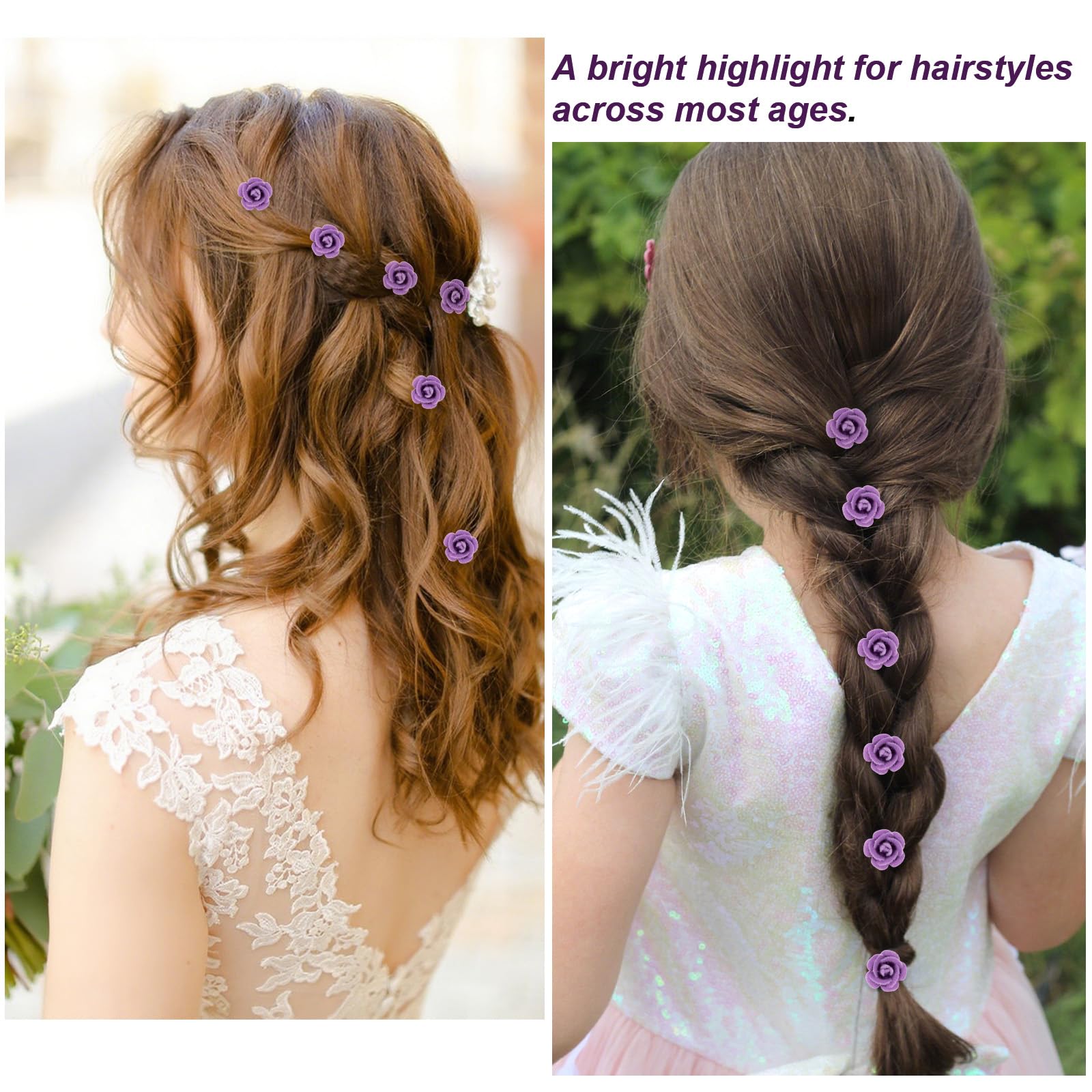 Wecoe 30 Pcs Small Purple Rose Flower Hair Clips Cute Decorative Tiny Mini Clips Wedding Halloween Hair Accessories Women Valent