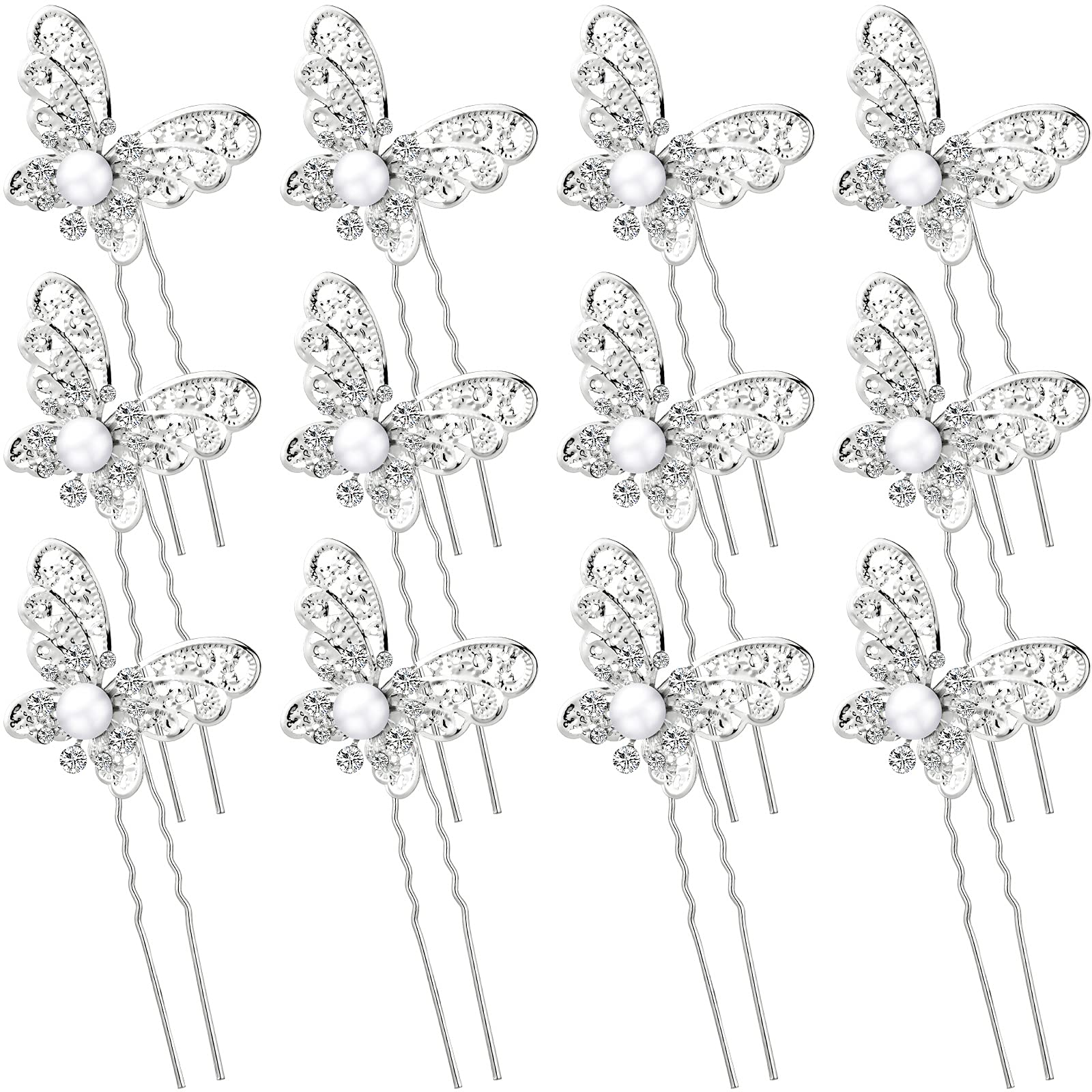 12 Pieces Butterfly Hair Pin Butterfly Hair Clips Crystal Pearl Hair Clips Bridal Wedding Hair Pins Bride Headwear Hair Accessor