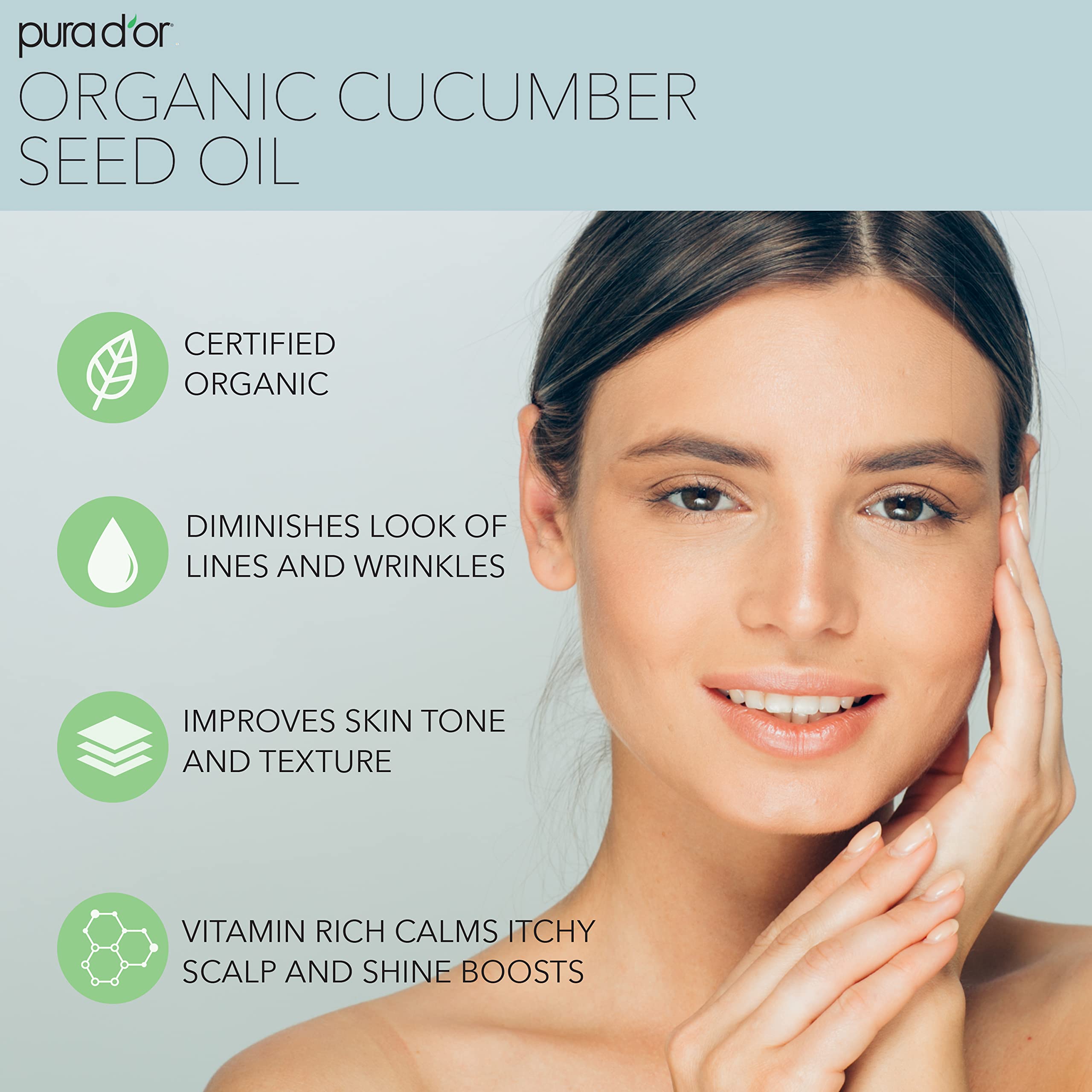 Pura D'Or 4 Oz Organic Cucumber Seed Oil100% Pure Usda Certified Premium Grade All Natural Moisturizer, Cold Pressed, Unrefined,