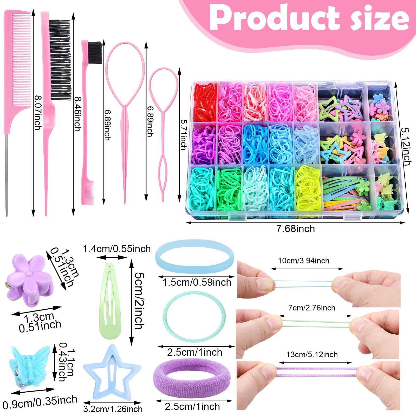 Hair Accessories for Girls, 1695 Pcs Toddler Hair Ties Elastic Hair Ties with Hair Clips Hair Tail Tools, Girls Hair Accessories