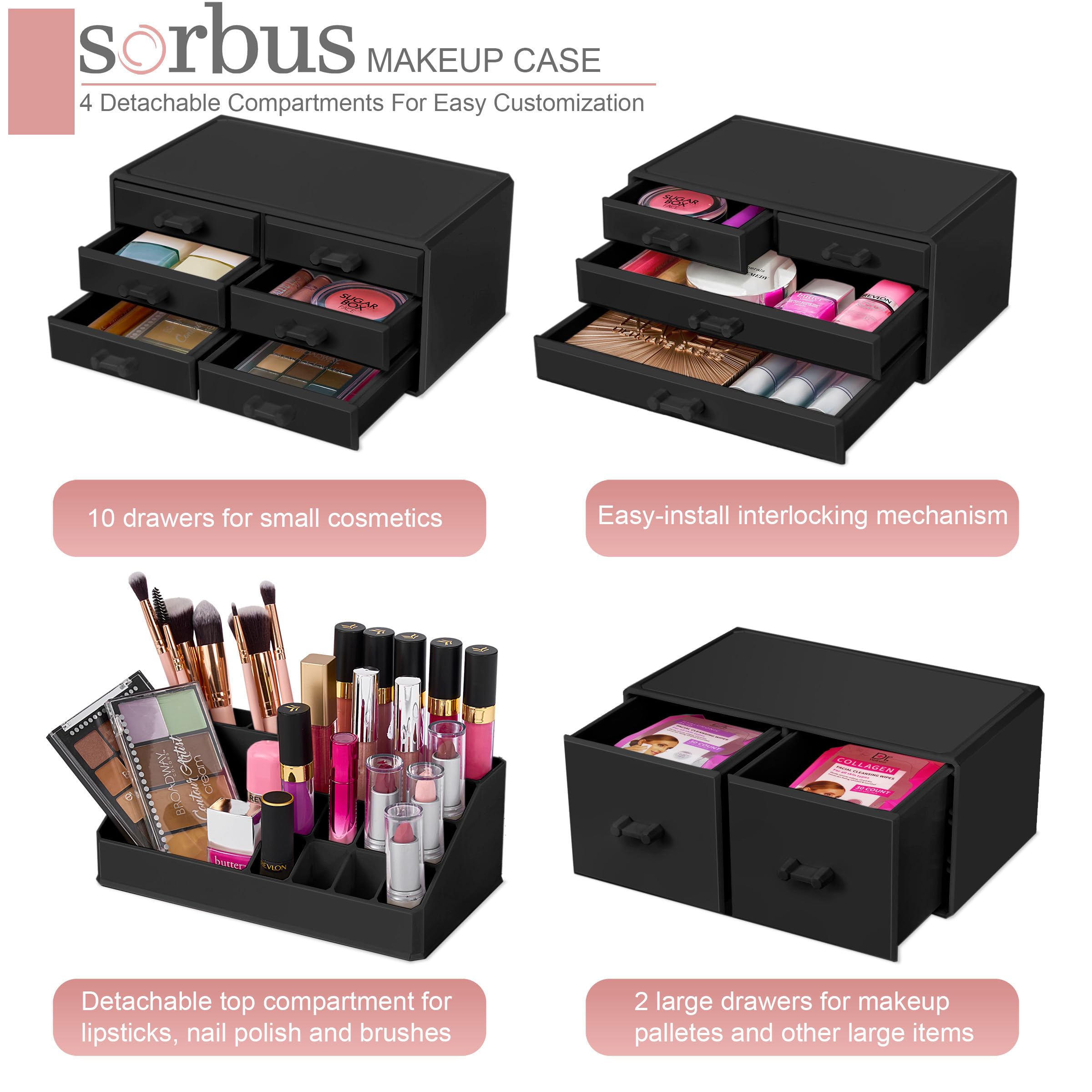 Sorbus Large Makeup Organizer - Stackable Jewelry & Makeup Organizer For Vanity, Bathroom Storage, Dresser - 12 Drawers Cosmetic