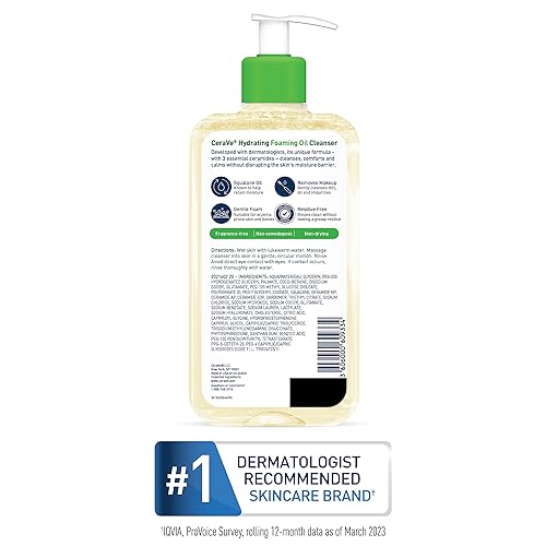 Cerave Hydrating Foaming Oil Cleanser Wash With Squalane Oil, Triglyceride, Hyaluronic Acid And Ceramides  For Dry To Very Dry S
