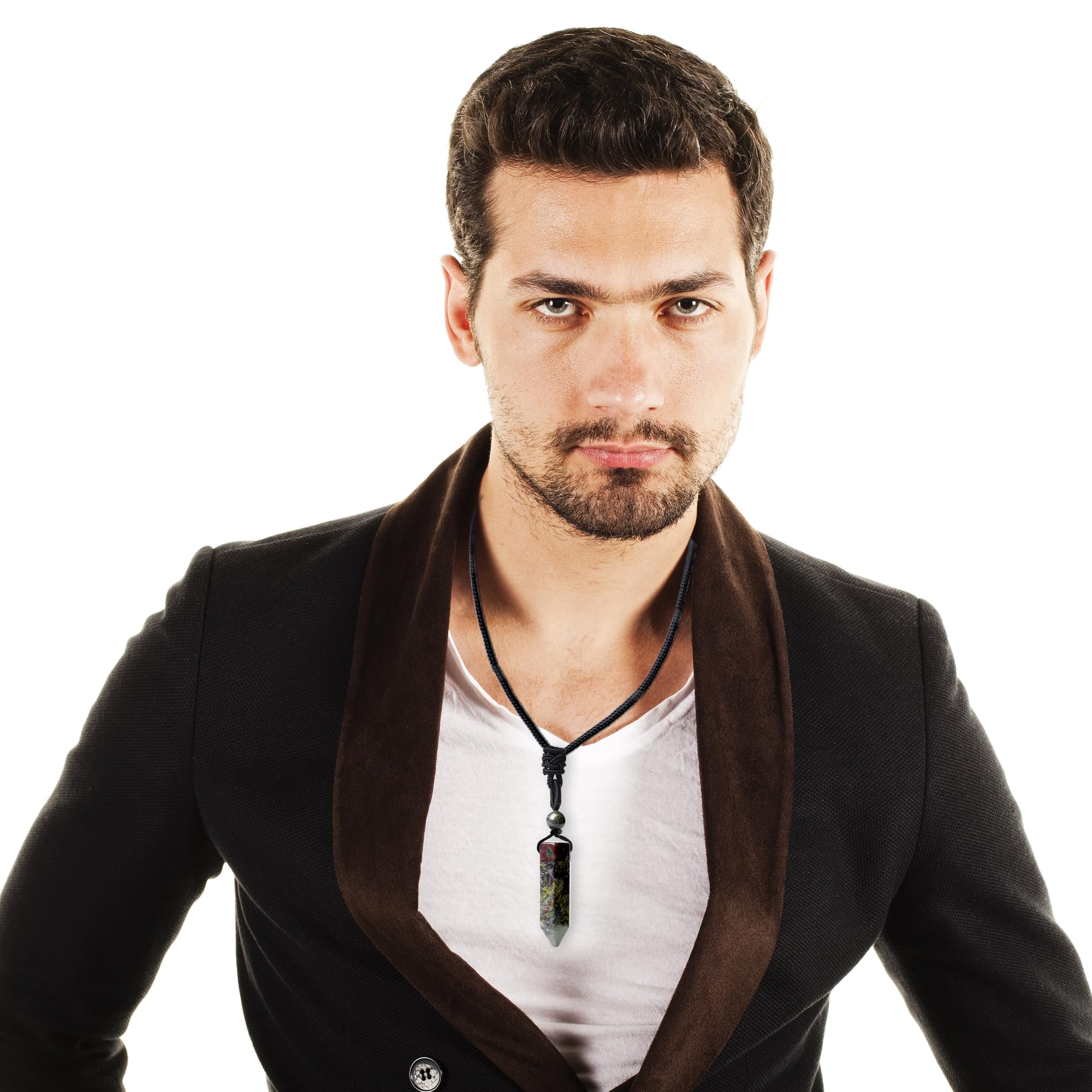 XIANNVXI Bloodstone Necklace for Men Healing Crystal Necklace Men 's Necklaces Adjustable Rope Pendant Natural Gemstone Necklace