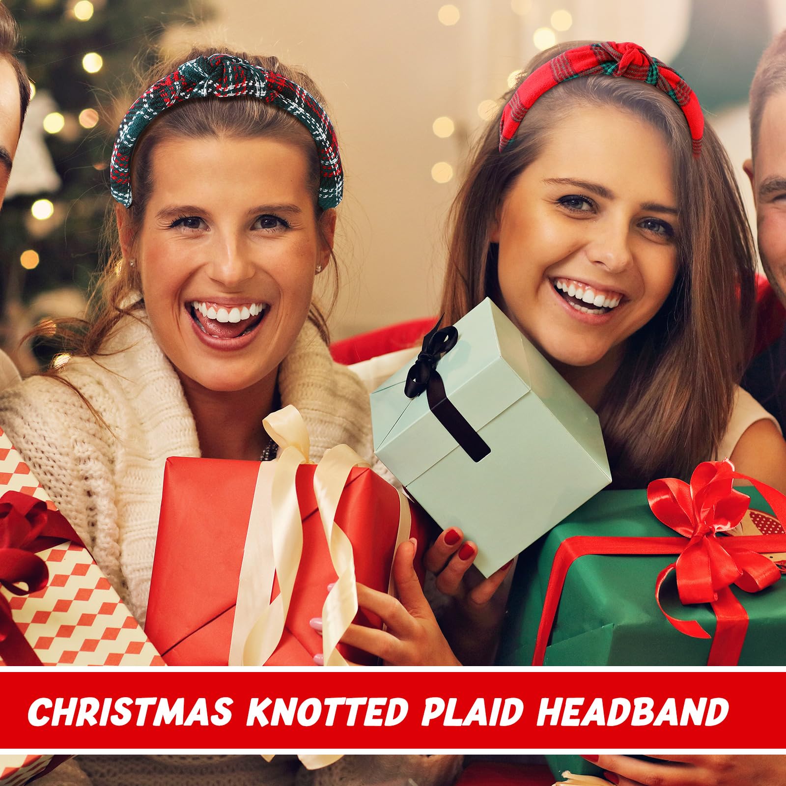 Yilloog 12 Pcs Christmas Knotted Retro Hair Band Snowflake Buffalo Plaid Headband Green Red for Women Wide Accessories Holiday H