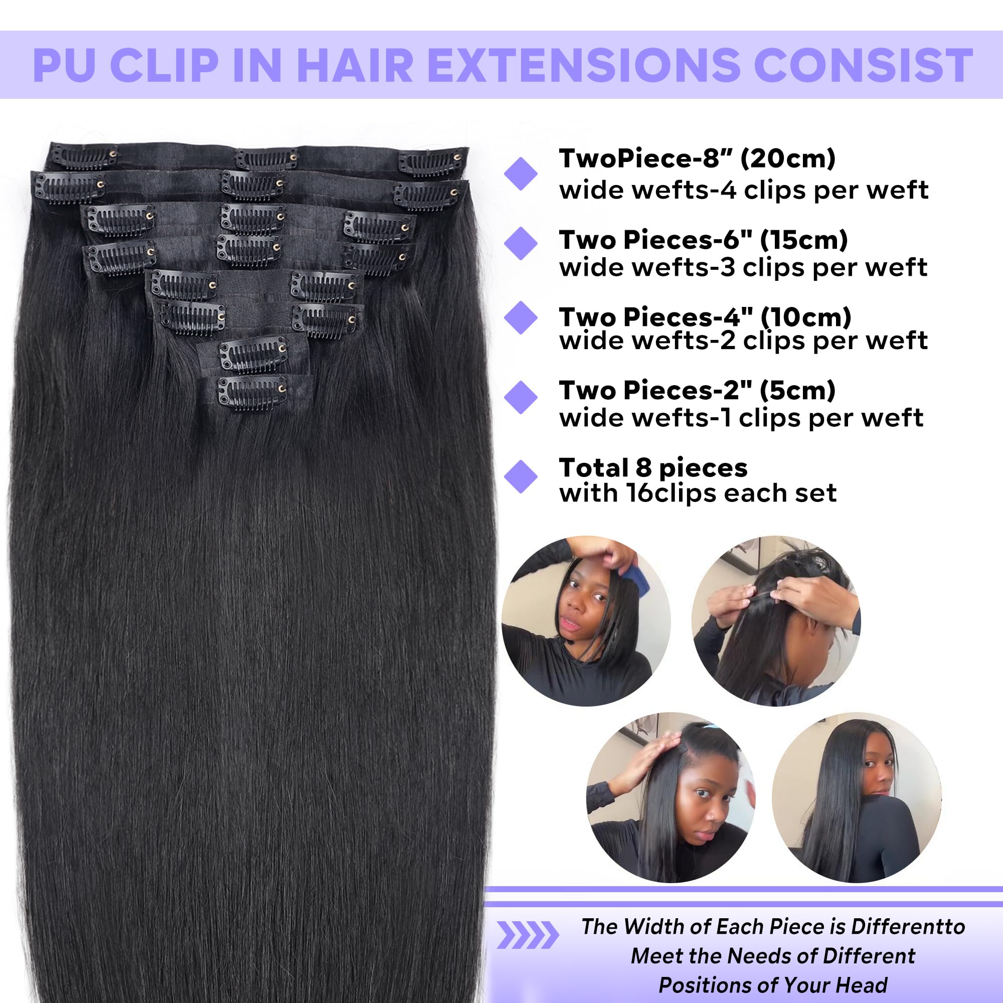 Pobokix Seamless Clip In Hair Extensions Real Human Hair Straight Brazilian Human Hair Clip In Extensions 8Pcs Pu Clip In Remy H