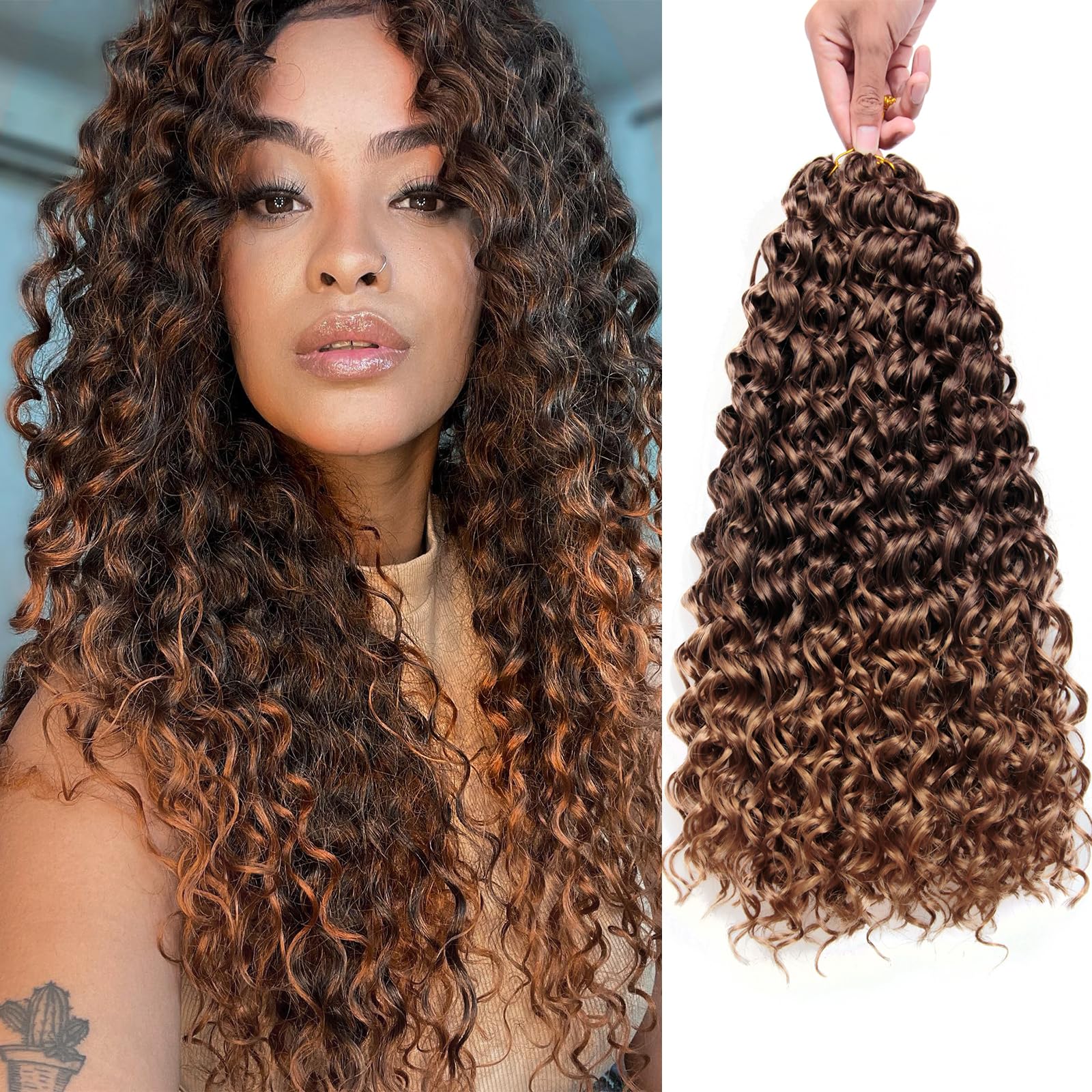 Qrhsuka Curly Crochet Hair Gogo Curl Crochet Hair For Women Deep Wave Braiding Hair,Synthetic Bohemian Crochet Braid Water Wave