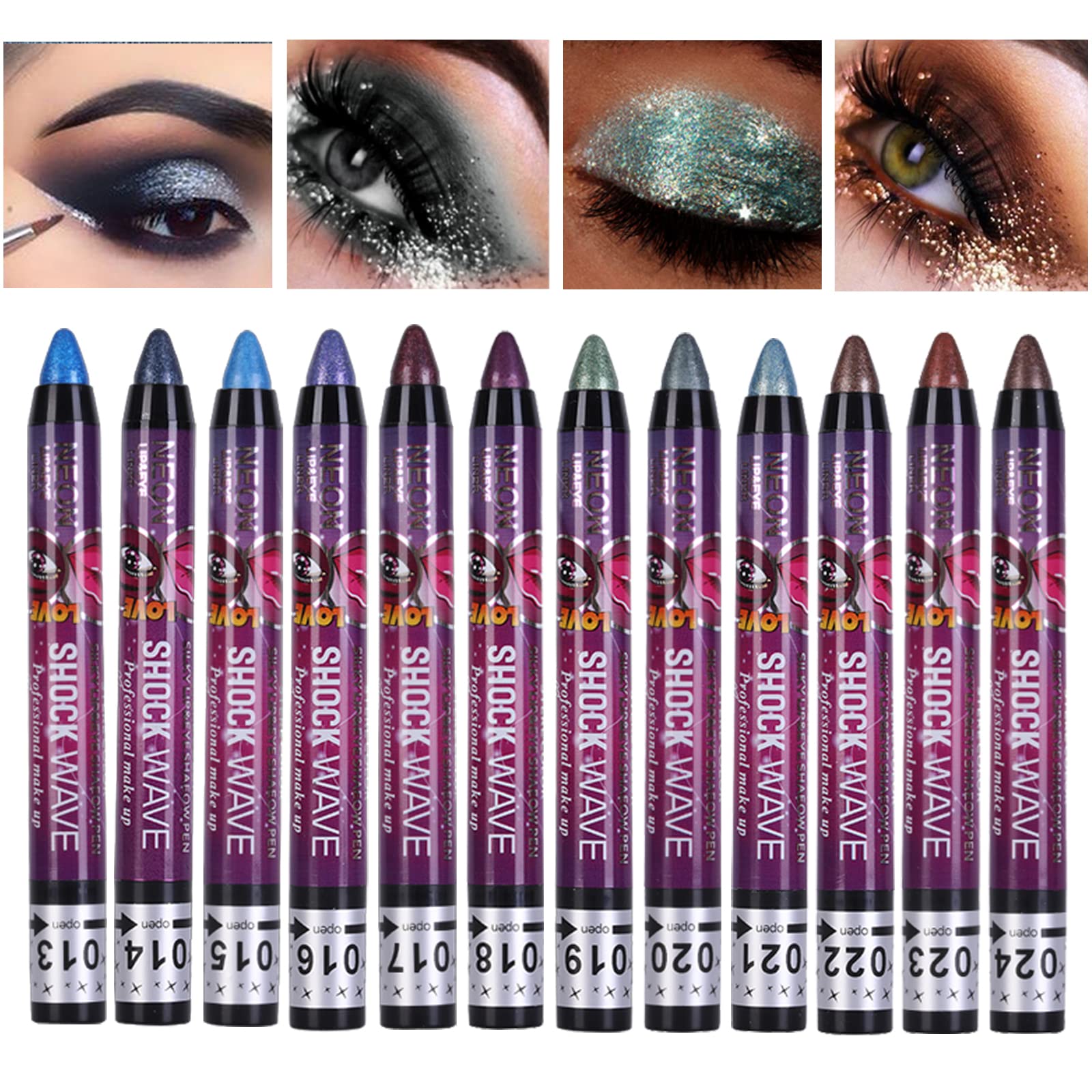 Meicoly Neutral Brown Eyeshadow Stick,12 Pcs Shimmer Metallic Purple Blue Eyeshadow Crayon,Eye Brightener Stick,Pro Waterproof &