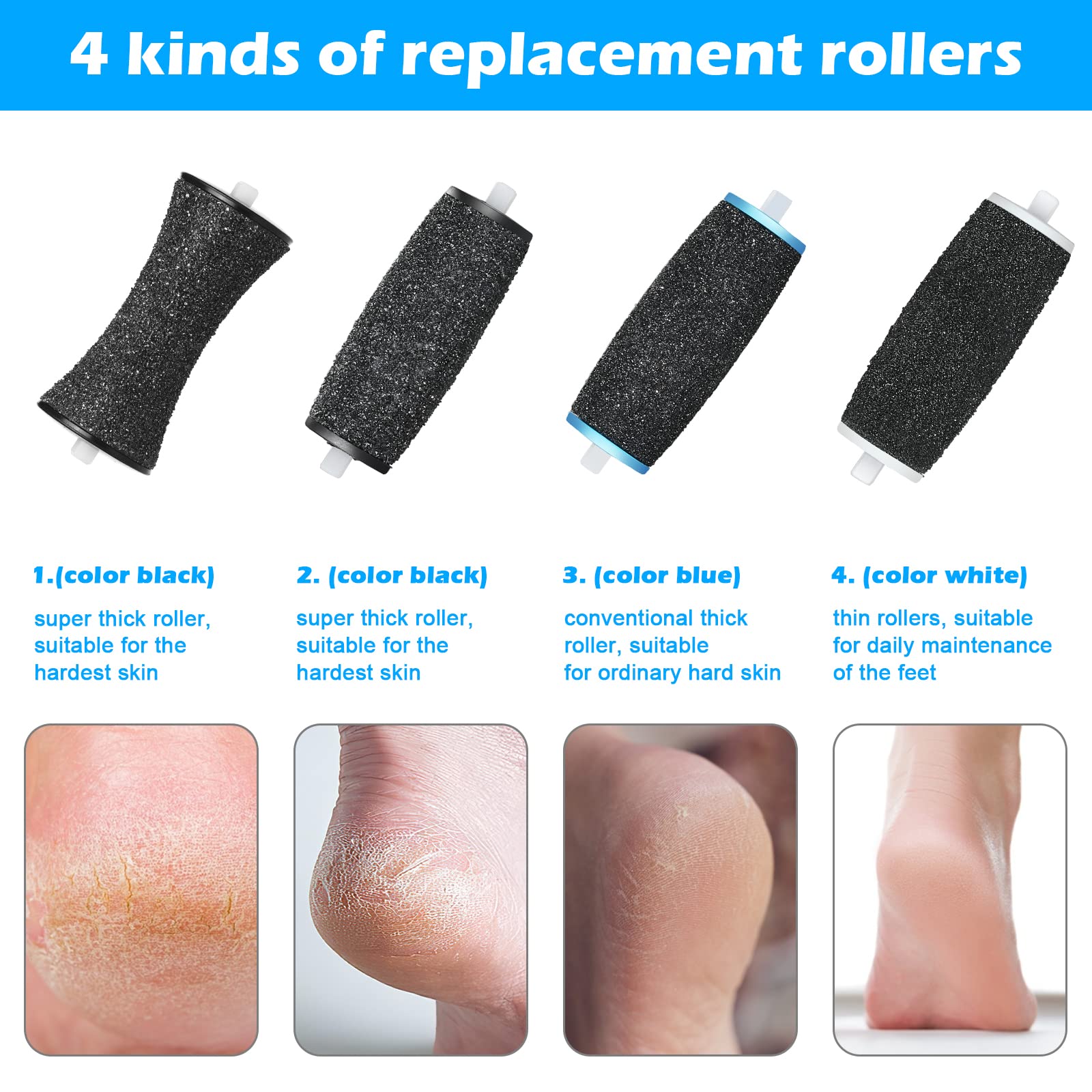 10Pcs Pedi Replacement Rollers Compatible With Amope Pedi Perfect Electronic Foot File, With 2 Curved& 4 Extra Coarse& 3 Regular