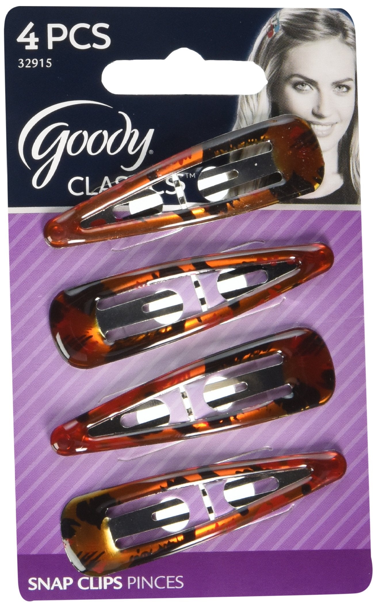 Goody Women'S Classic Shiny Tort Contour Clips, 4 Count