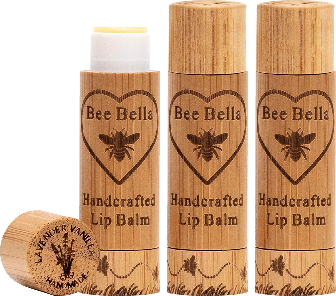 Bee Bella Lip Balm, Lavender Vanilla, 3 Pack - Hydrating, Moisturizing Lip Care, 100% Natural, Original Organic Beeswax with Vit