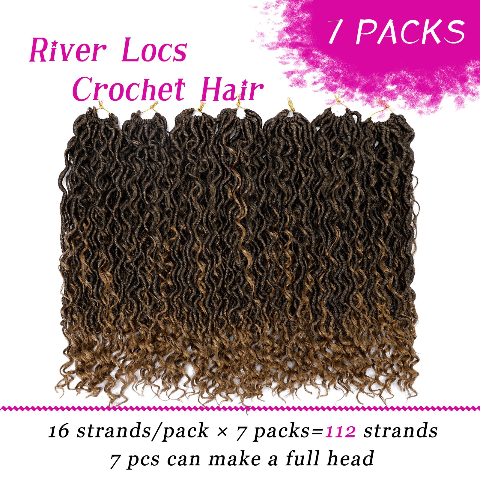 Goddess Locs Crochet Hair 18 Inch 7 Packs Ombre Boho Faux Locs Crochet Hair for Black Women Pre Looped Crochet Locs with Curly E