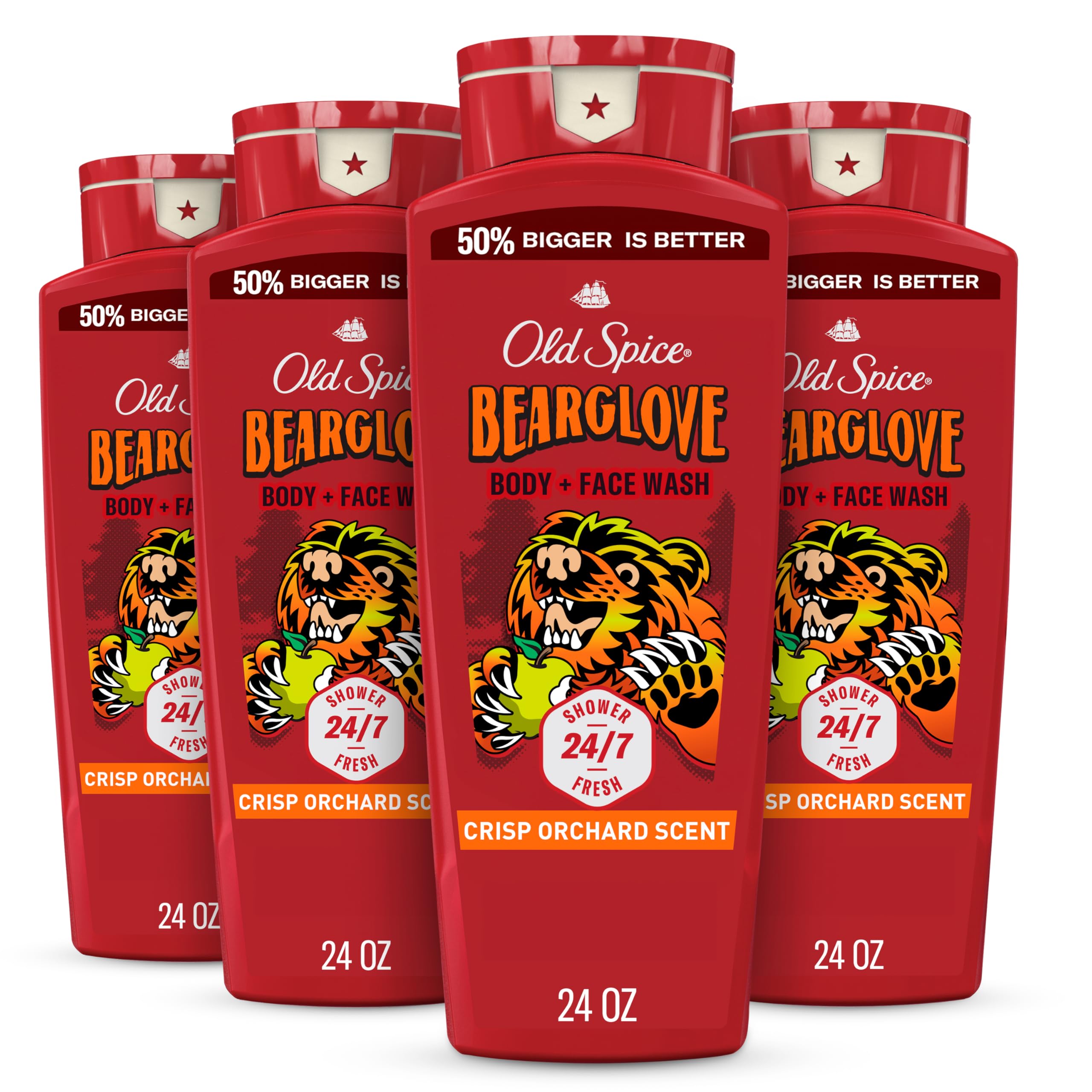 Old Spice Cleansing Body Wash for Men, 3X Defense, 24/7 Shower Fresh with Lasting Scent, 2-in-1 Body & Face Wash, Bearglove with