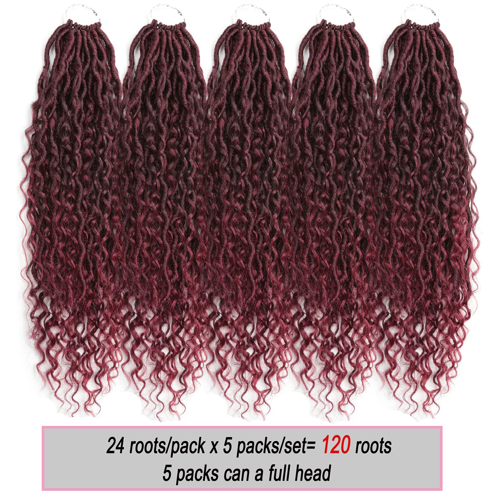 Boho Faux Locs Crochet Hair 5 Packs 22inch Red River Faux Locs Crochet Hair Curly Faux Locs Wavy Crochet Hair with Curly in Midd