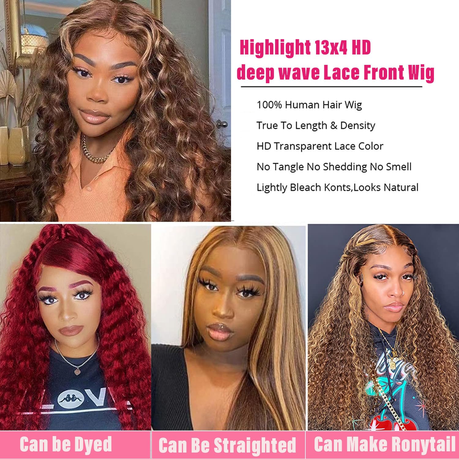 Blockice Highlight Ombre Lace Front Wigs Human Hair Pre Plucked 13X4 Hd Honey Blonde Lace Frontal Wig Human Hair 150% Density 4/
