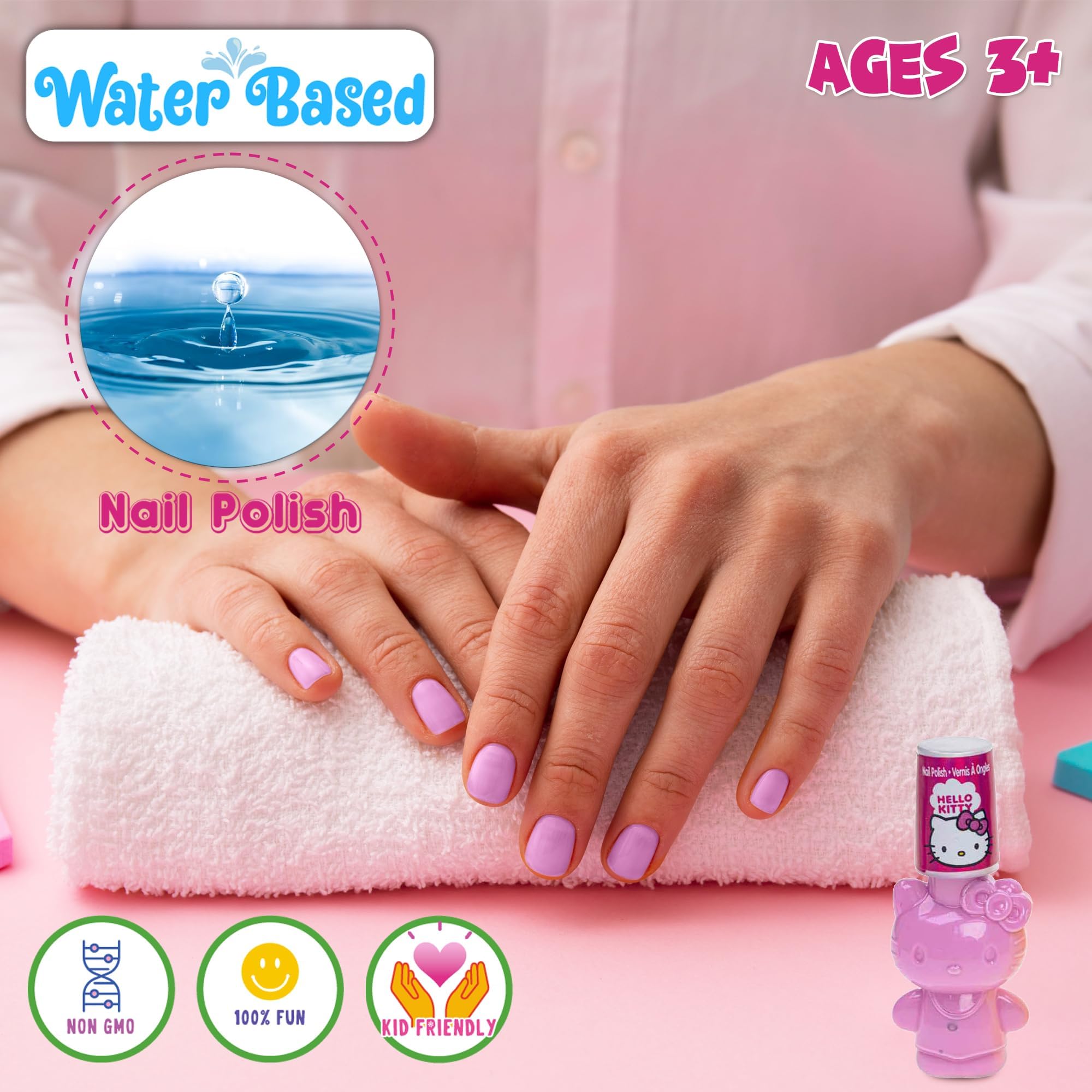 Townley Girl Hello Kitty And Friends 8 Pack Non-Toxic Peel-Off Shimmer And Opaque, Water-Based Safe Nail Polish Set With Nail Dr