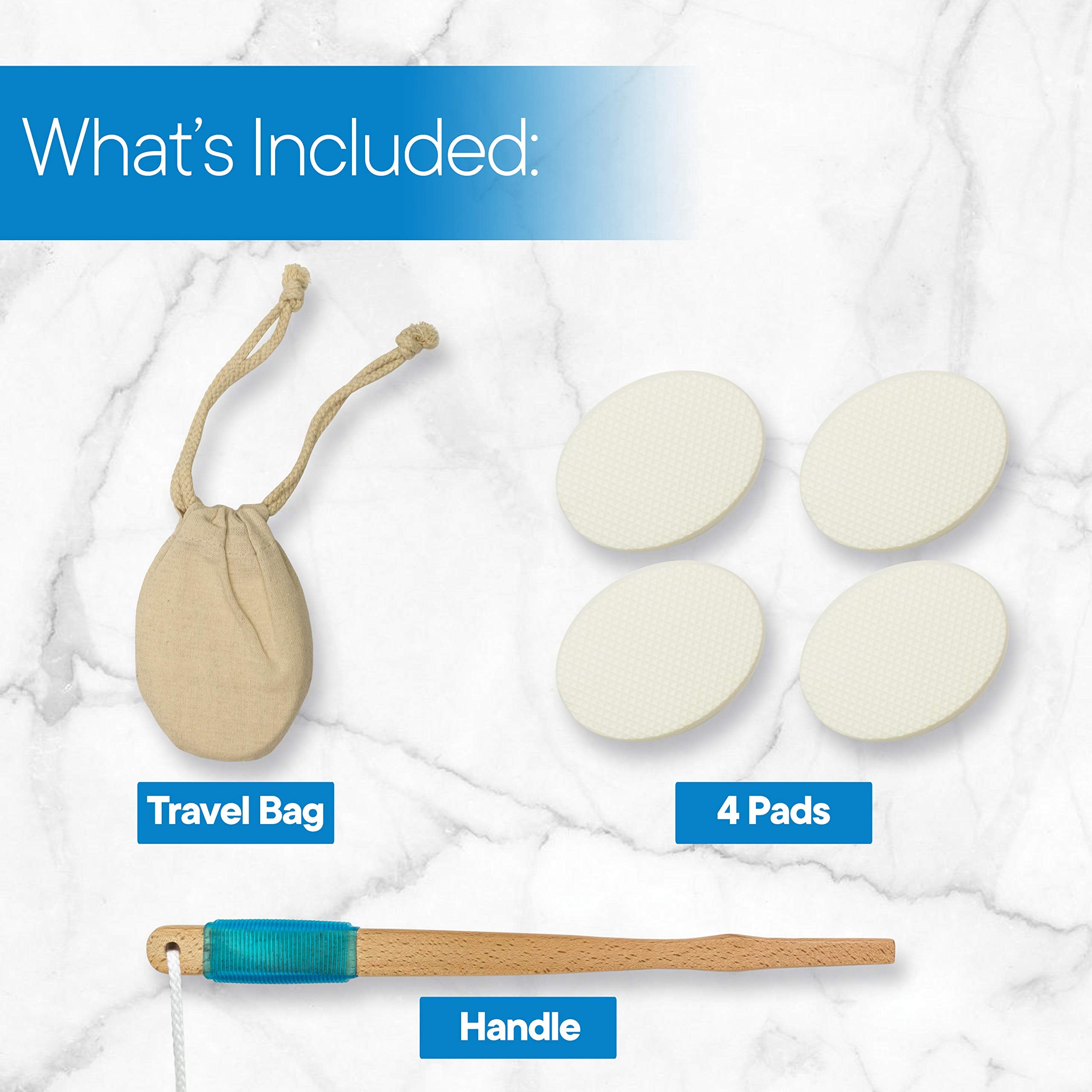 Rms 17.5'' Long Lotion Applicator With 4 Pads - Long Handle For Easy Reach And Self Application Of Body Wash - Shower Brush For