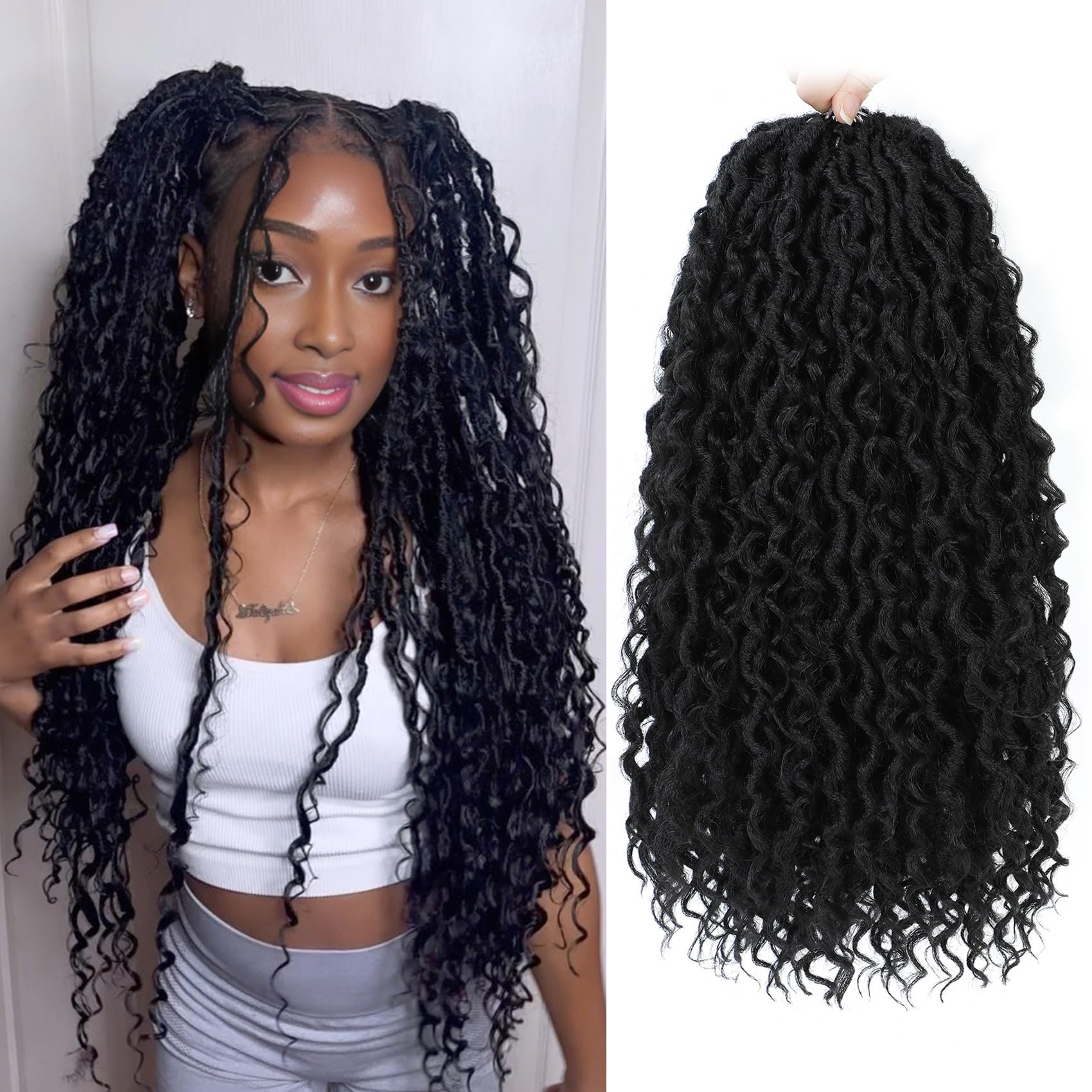 Forevery Faux Locs Crochet Hair 22 Inch Goddess Locs Crochet Hair 6 Packs PreLooped Crochet Hair for Black Women, Crochet Boho L
