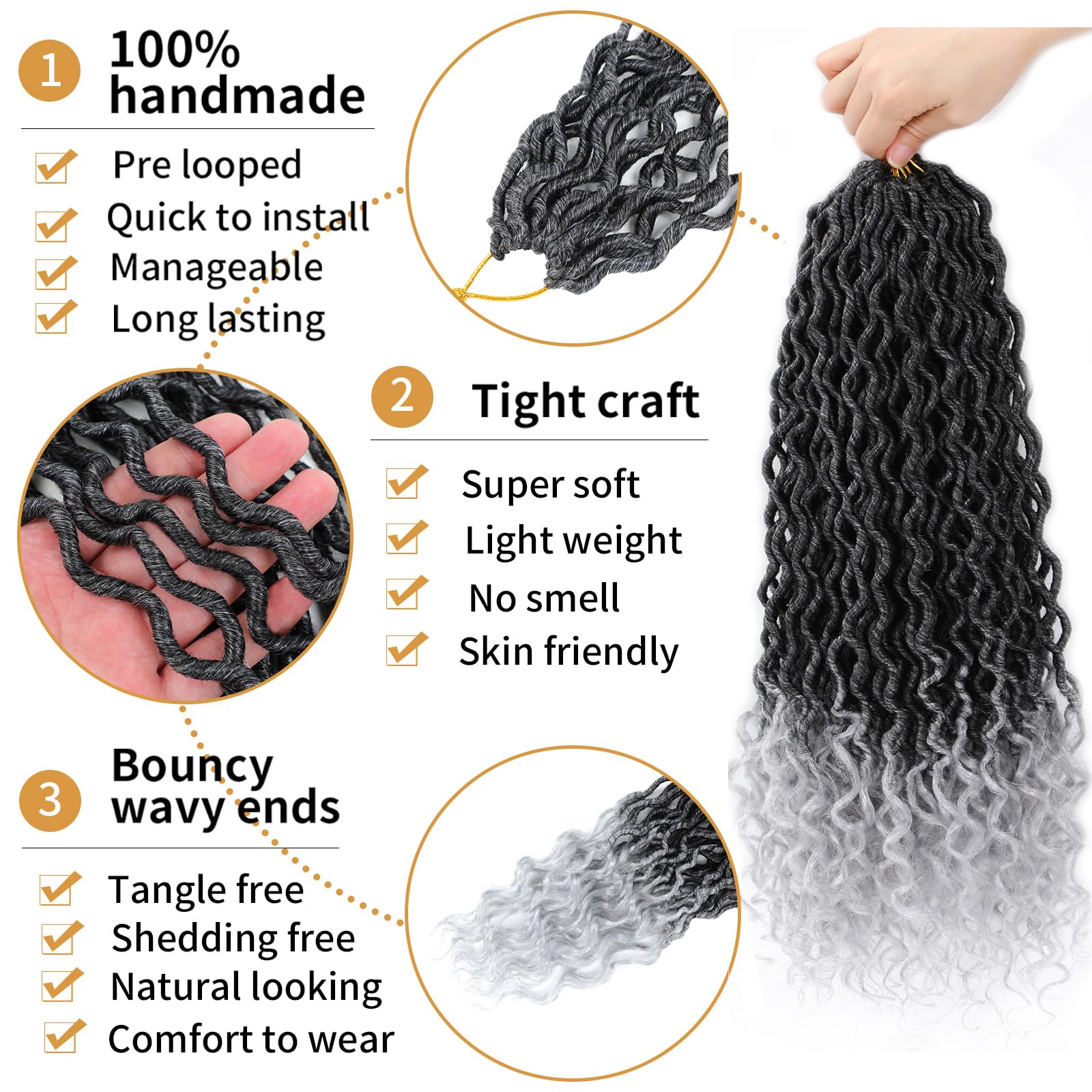 Faux Locs Crochet Hair 18 Inch 6 Packs Ombre Grey Goddess Locs Crochet Hair Pre Looped Crochet Faux Locs With Curly Ends Soft Lo