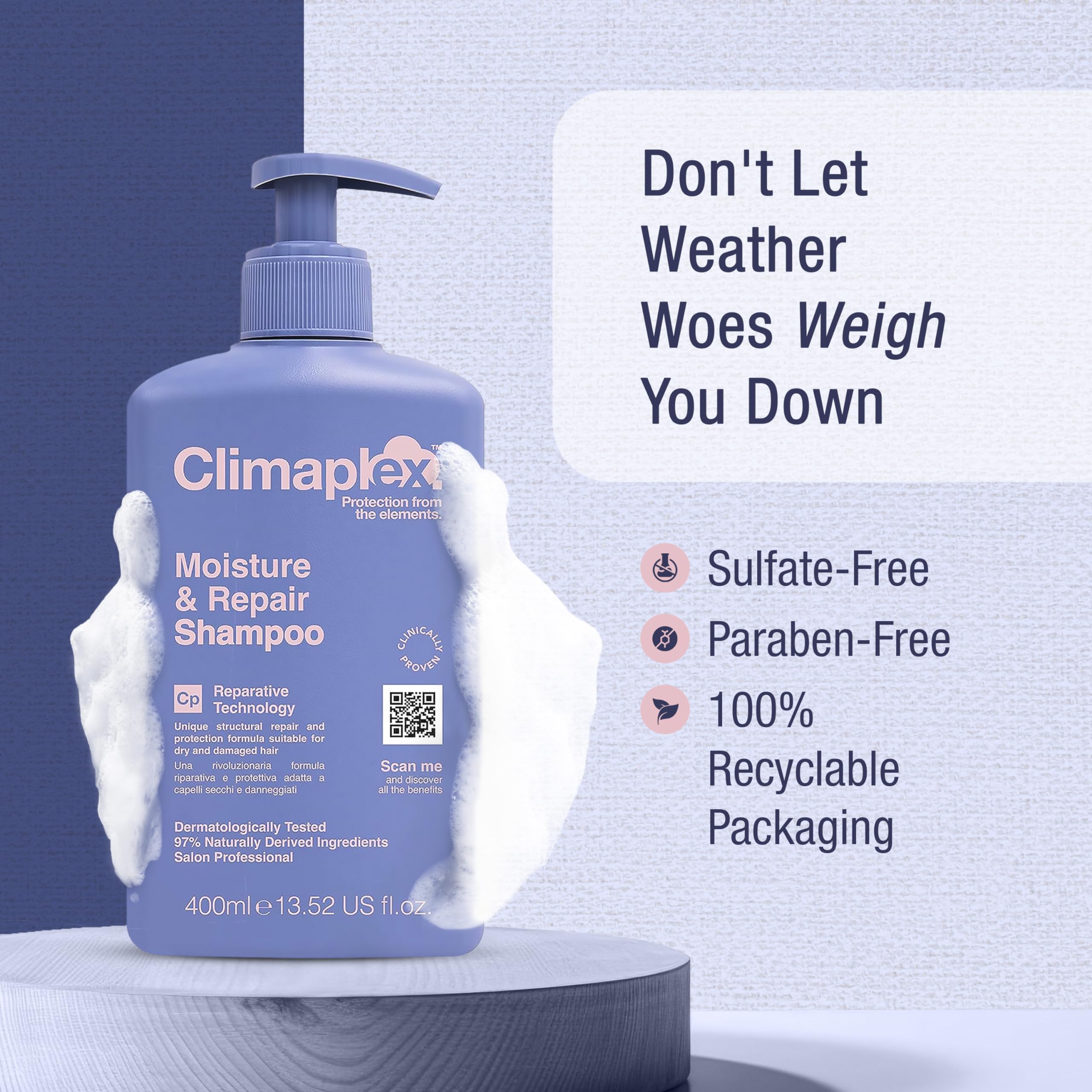 Climaplex Moisture and Repair Shampoo - Non-greasy and Fast Absorbing Formula - Moisturizing and Soothing Properties - Contains
