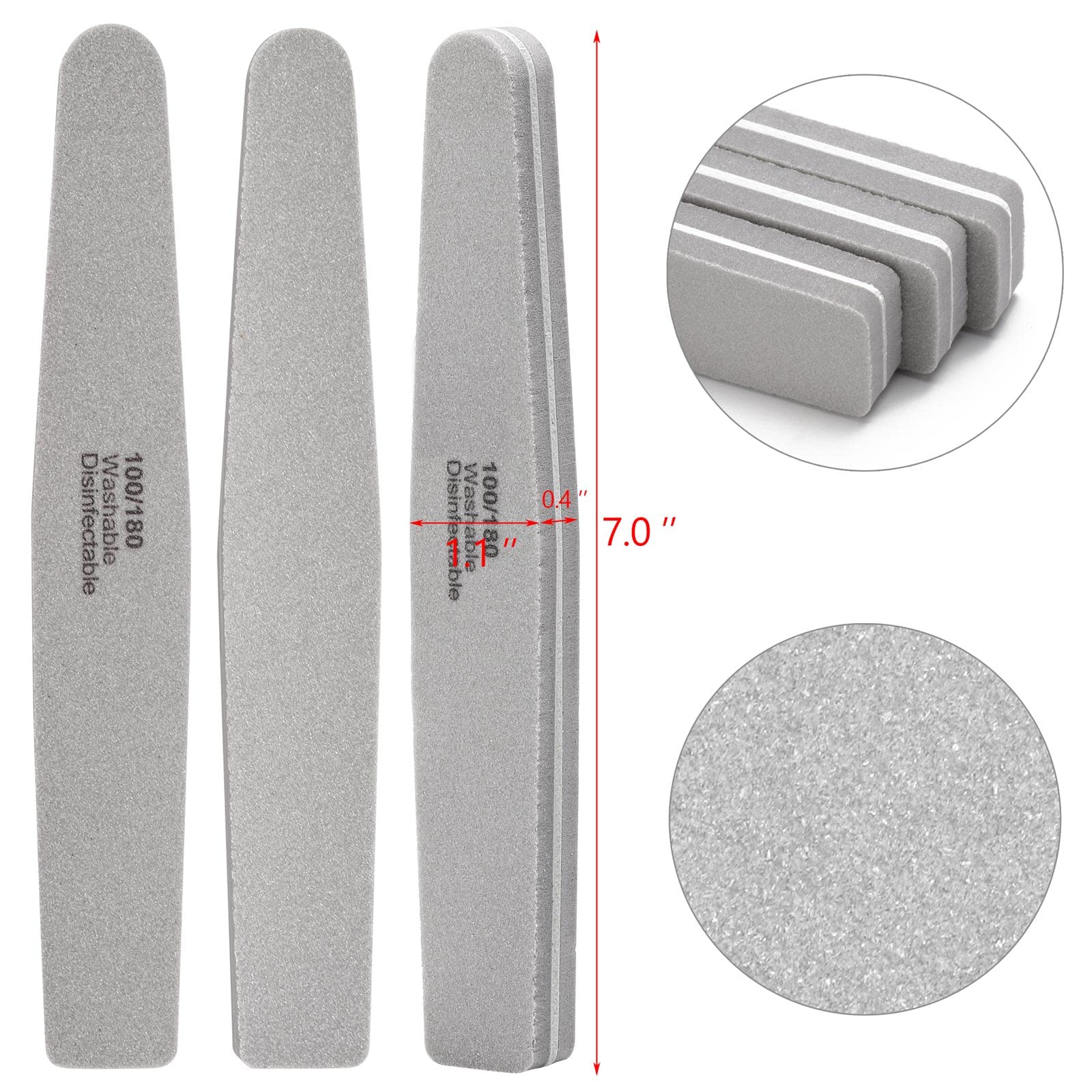 Nail Buffers Blocks 10 Pcs Double Sided Professional Nail File 100/180 Grit For Acrylic/Natural Nails, Gray