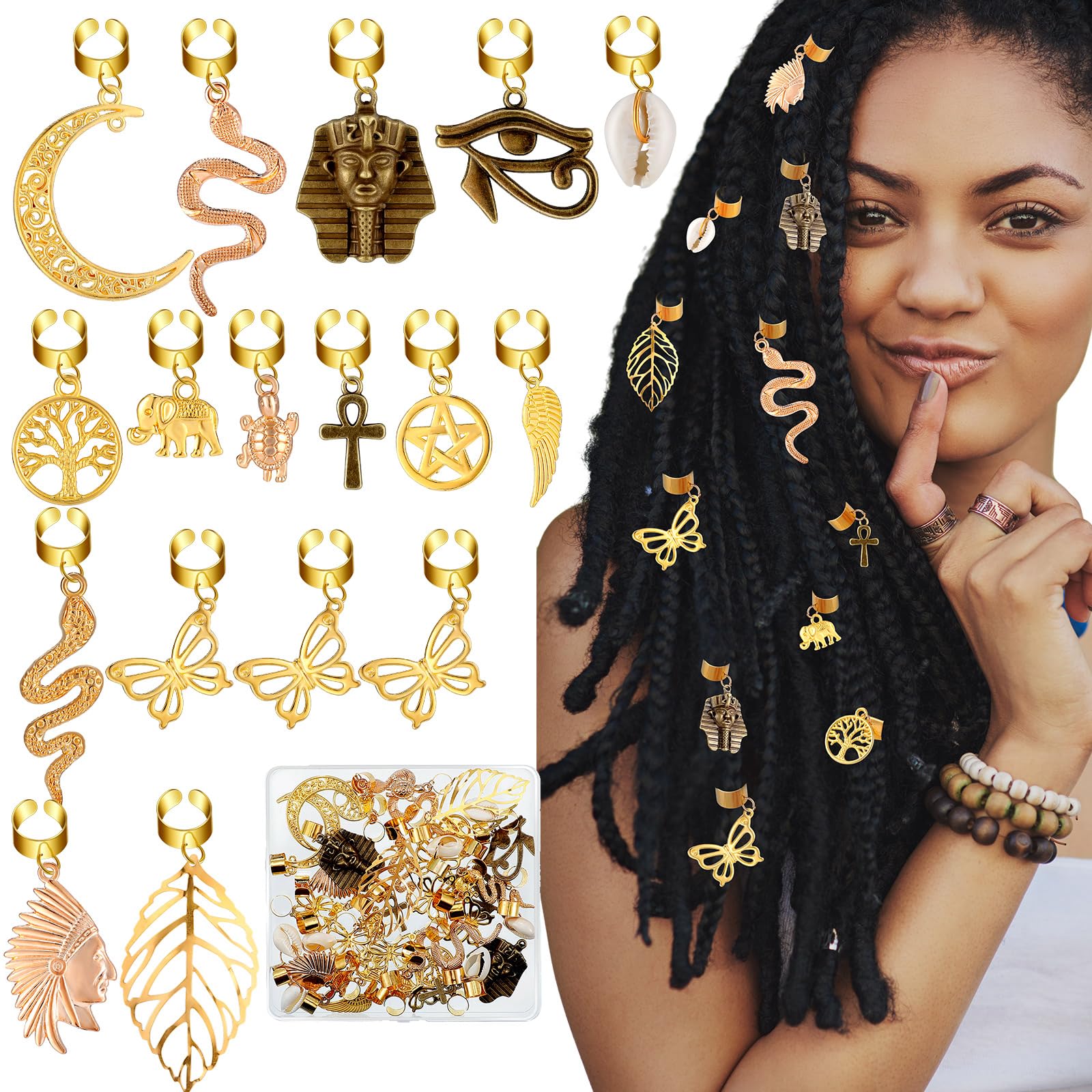 40 Pcs Hair Clips for Braids Locs Hair Jewelry Braids Hair Clips Gold Hair Accessories for Braids Hair Beads African Style Butte