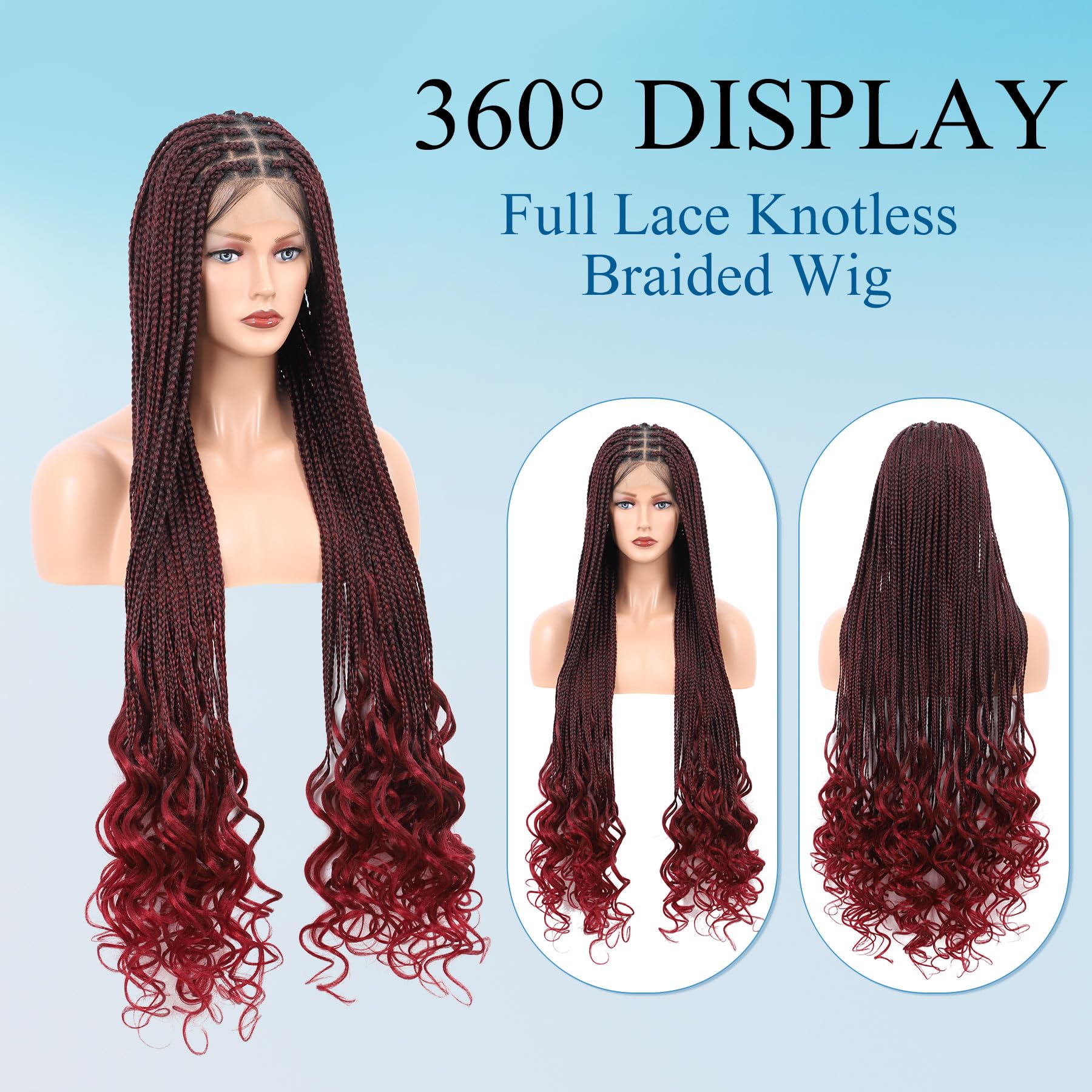 Olymei Box Braid Wigs With Boho Curls Ends Square Knotless Braided Wigs For Women Braided Lace Wig With Baby Hair Human Hair Ble
