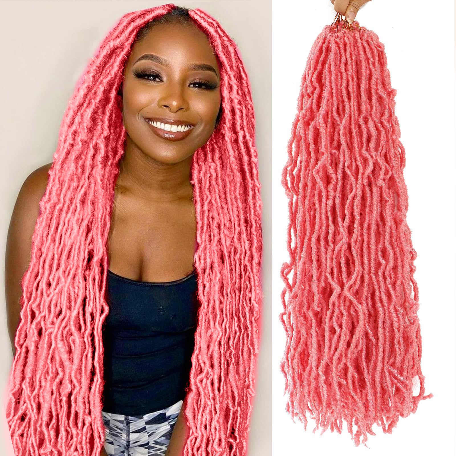 Pink Soft Locs Curly Crochet Hair 24 Inch 7Packs Faux Locs Crochet Hair for Black Women Pre Looped Crochet Faux Locs Butterfly H