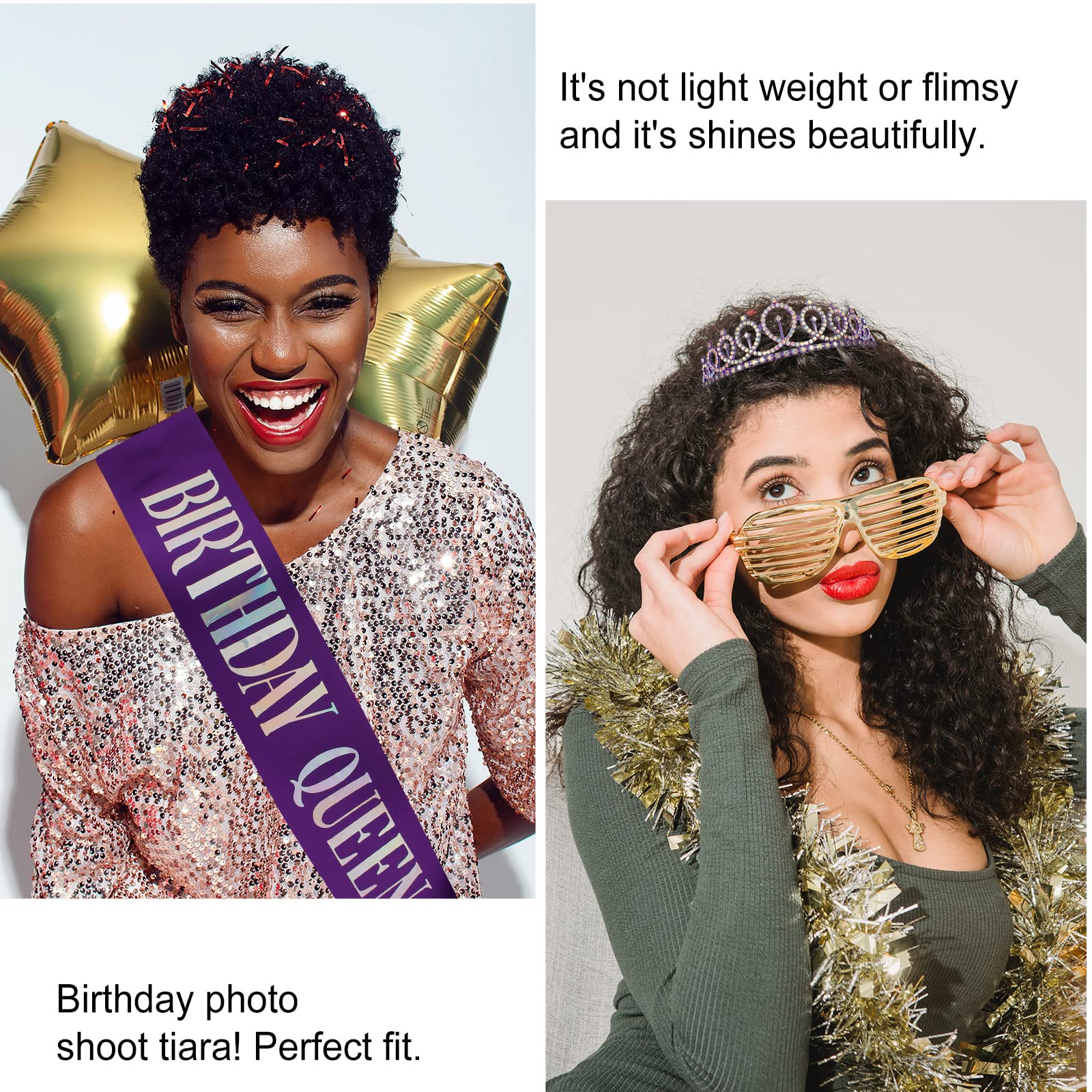Purple Birthday Sash & AB Rhinestones Purple Crown Kit, Purple Birthday Decorations Purple Tiara Birthday Crowns for Women Girls